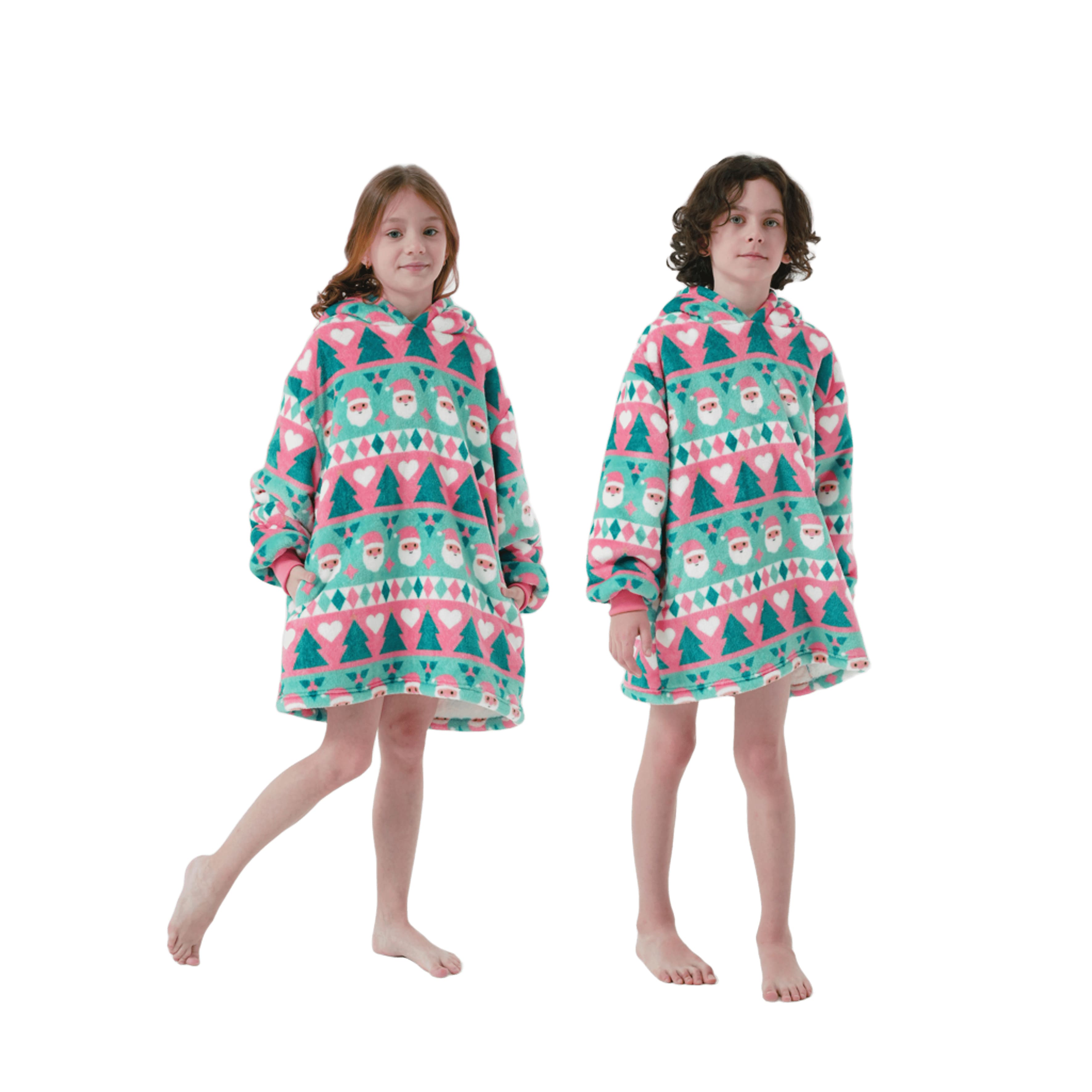 JOLLLY SANTA  -  hoodie 50x70 cm - kinderen - kerst - Geranium Pink - roze