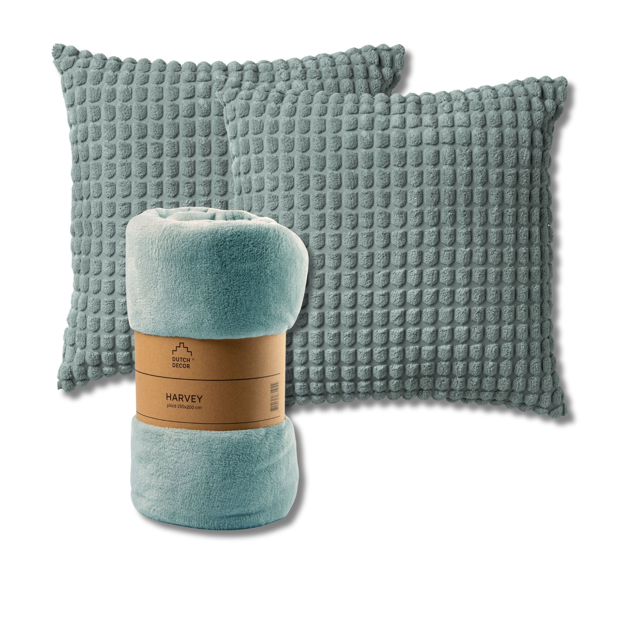 VOORDEELSET - 3-delig - Rome & Harvey - 2 sierkussens 45x45 cm - 1 plaid 150x200 cm - groen