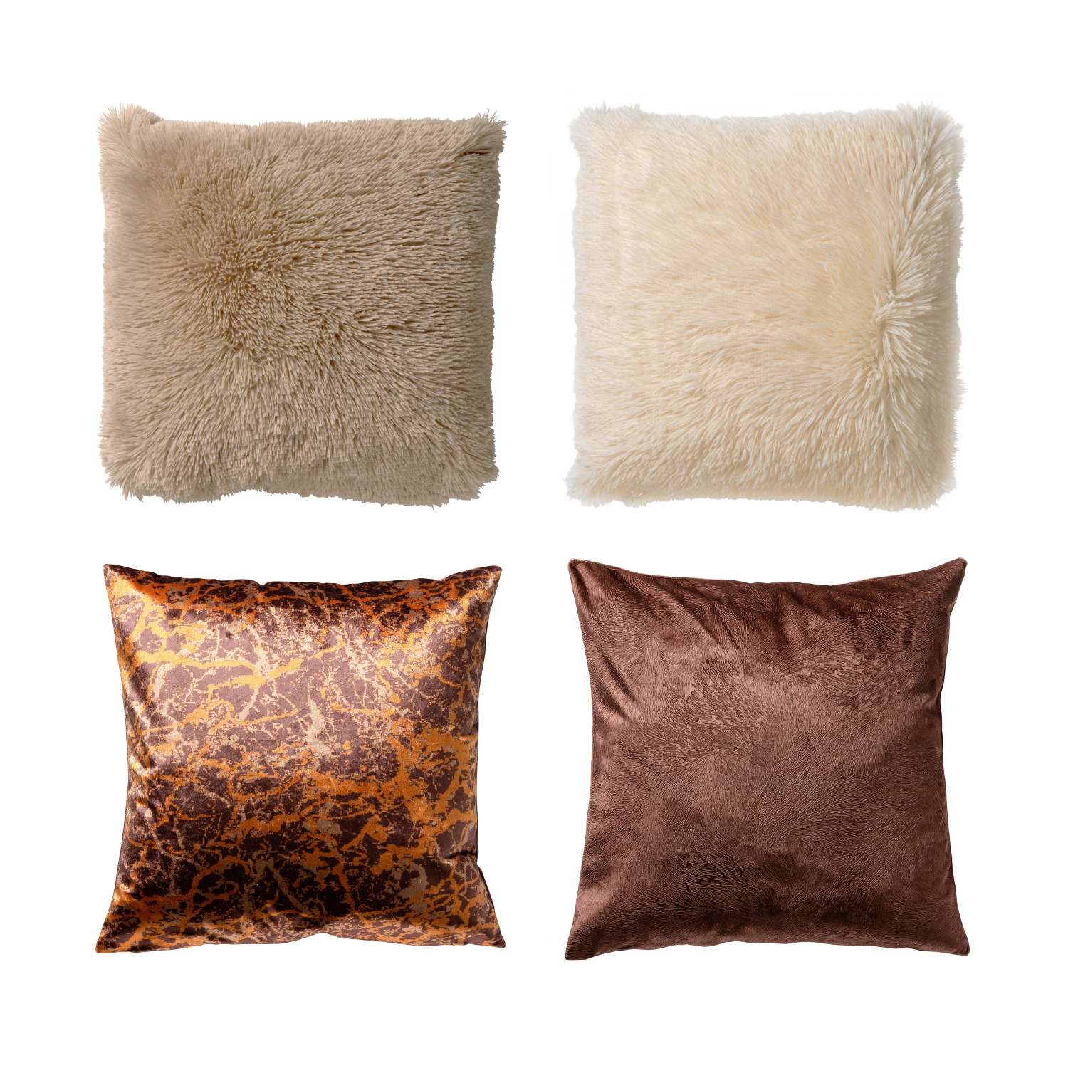 VOORDEELSET ELAH - Set van 4 sierkussens - Marin + Fluffy + Elah – 45x45 cm - wit - beige - cappuccino