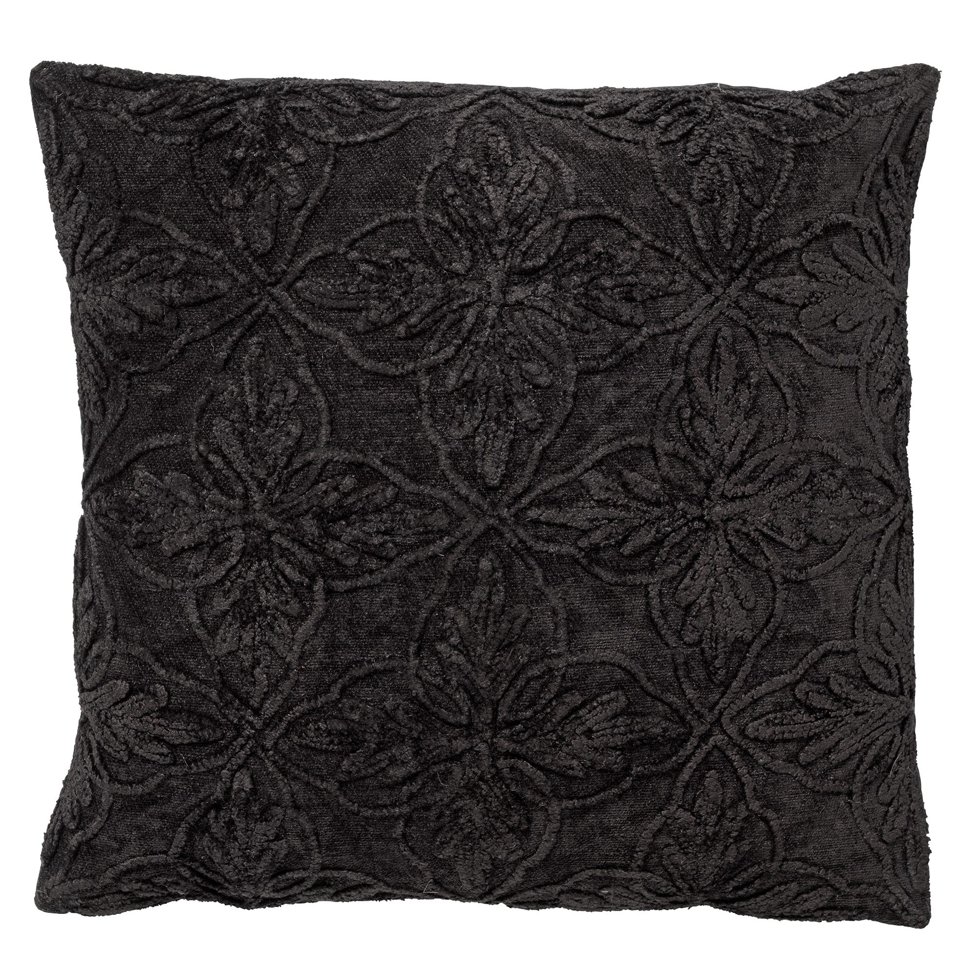AMAR - Sierkussen 45x45 cm - 100% katoen - bloemen design - Raven - zwart