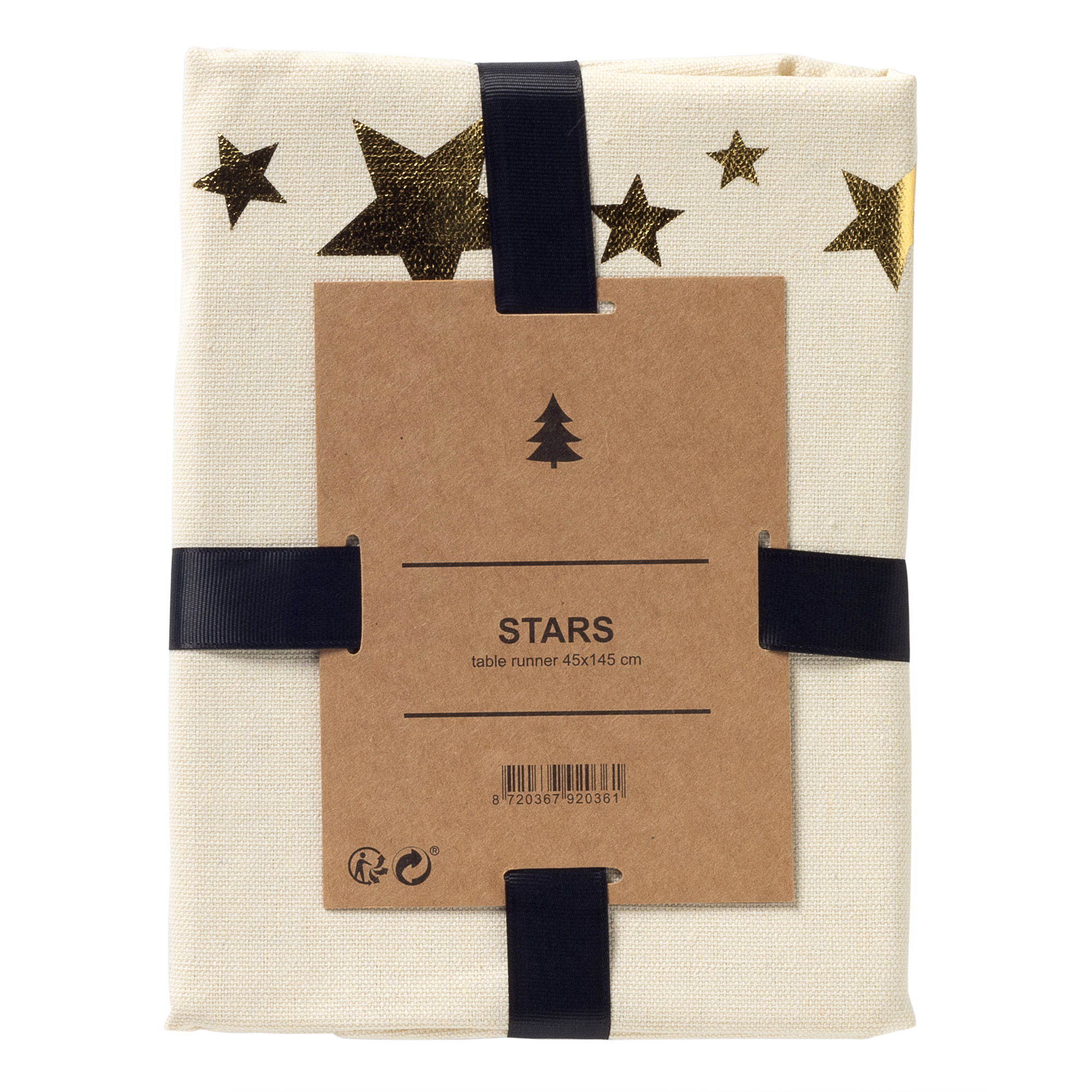 STARS - tafelloper 45x145 cm  - met gouden sterren - Whisper White - wit