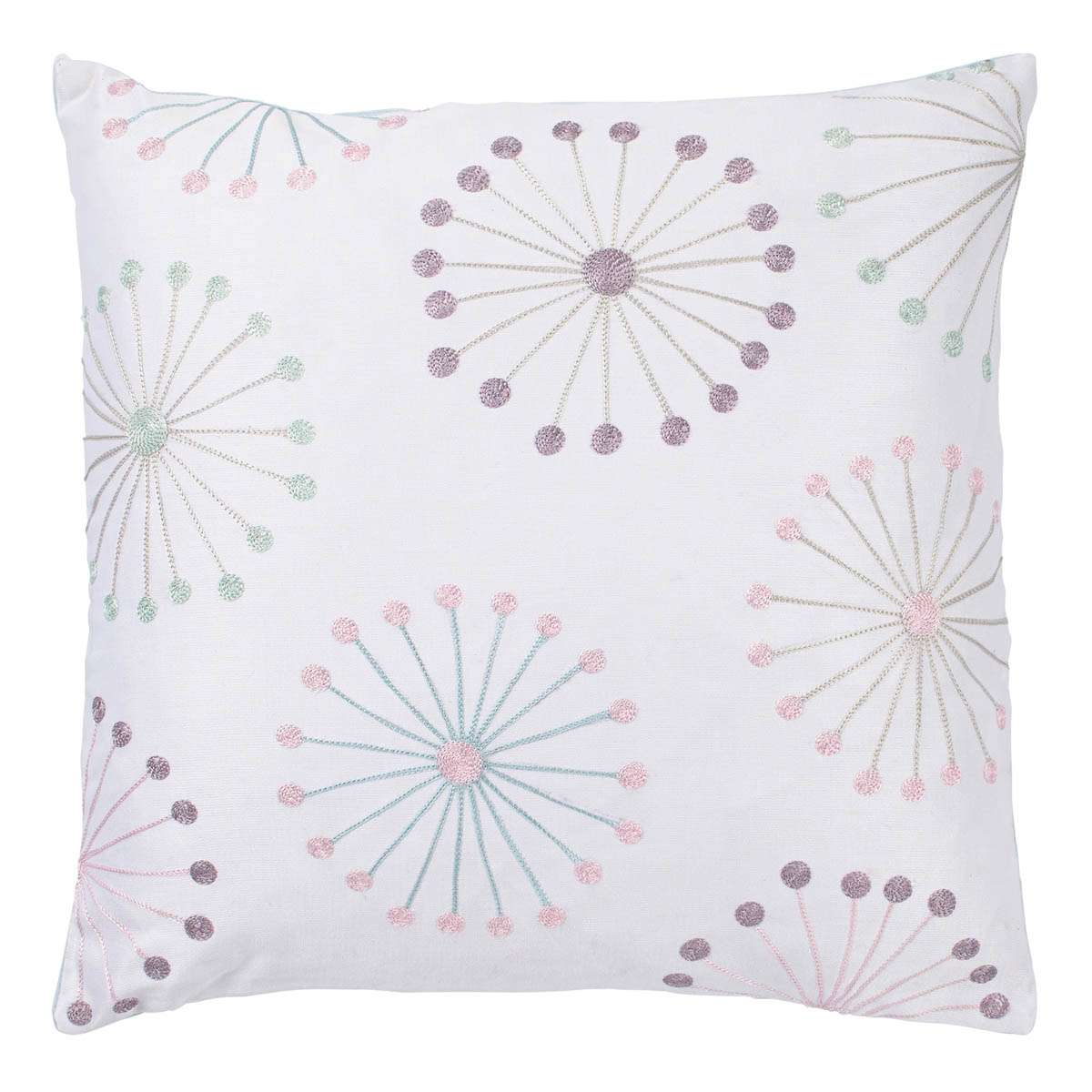 STIJN - Sierkussen 45x45 cm - lichtblauw - roze - paars - pasteltinten - geborduurd dessin 
