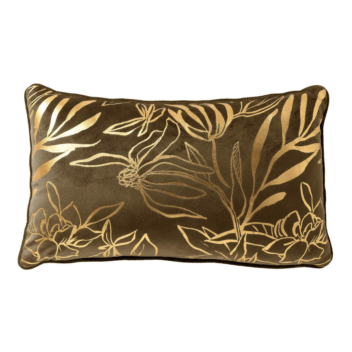 LONNE - sierkussen 30x50 cm - bladmotief - Military Olive - groen
