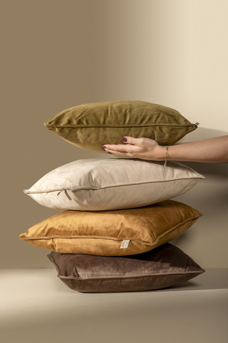 FINN - Sierkussen 45x45 cm - velvet - effen kleur - Pumice Stone - beige