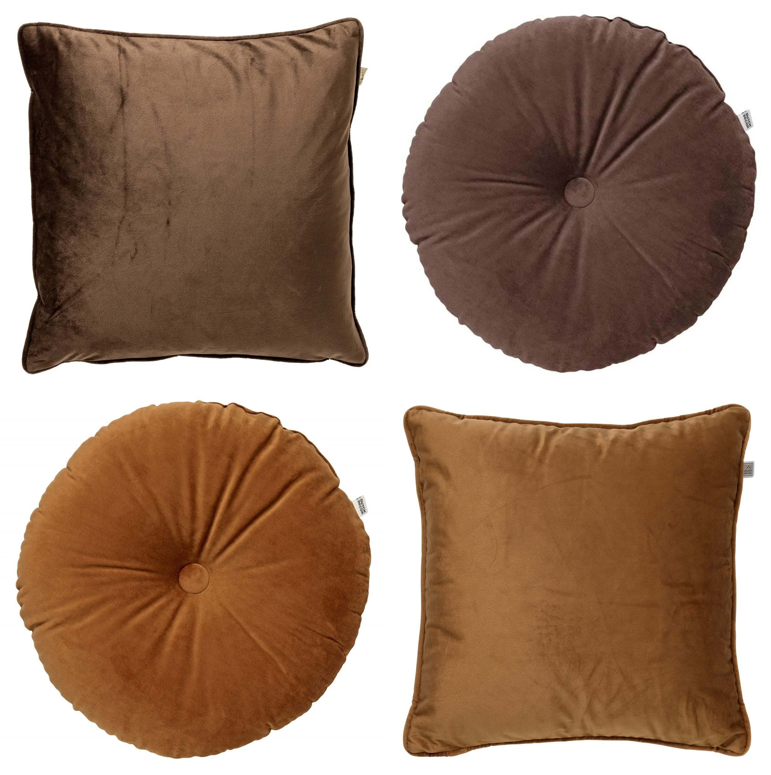 KUSSENSET - 4-delig - Velvet Shapes - 45x45 cm en Ø40 cm - inclusief binnenkussens - bruin