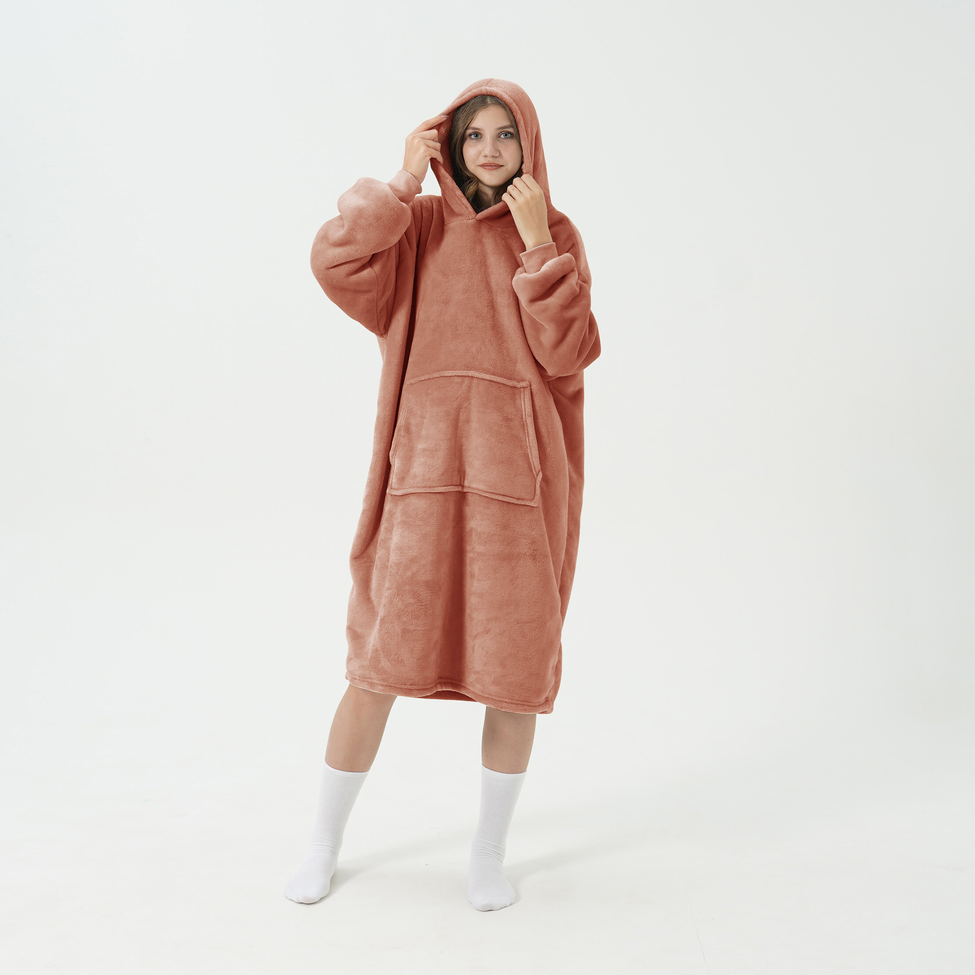 SHERRY Oversized Hoodie - 70x110 cm - Hoodie & deken in één - heerlijke, grote fleece hoodie deken  - Muted Clay - roze
