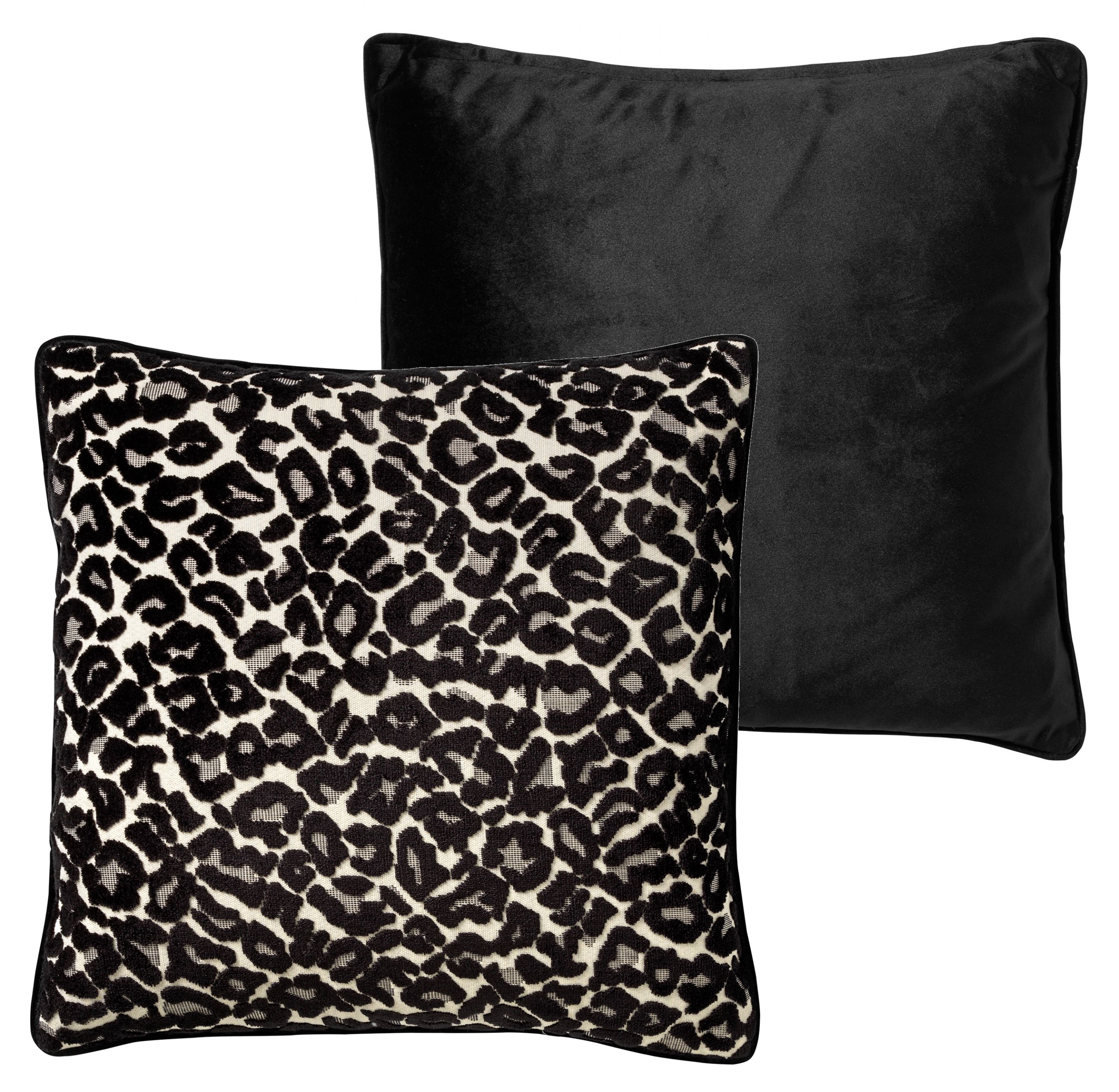 LEONA - Sierkussen velvet 45x45 cm - zwart - raven - panterprint