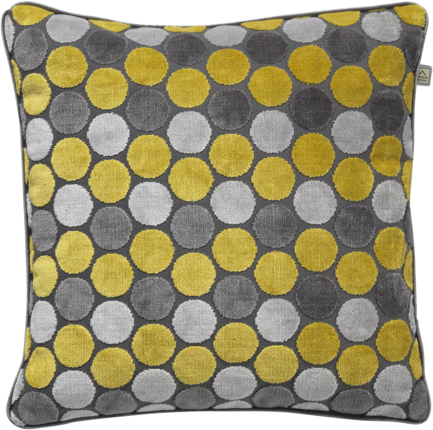 SEPPE - Kussenhoes velvet 45x45 cm - geel - lemon - antraciet - grijs - bolletjes 
