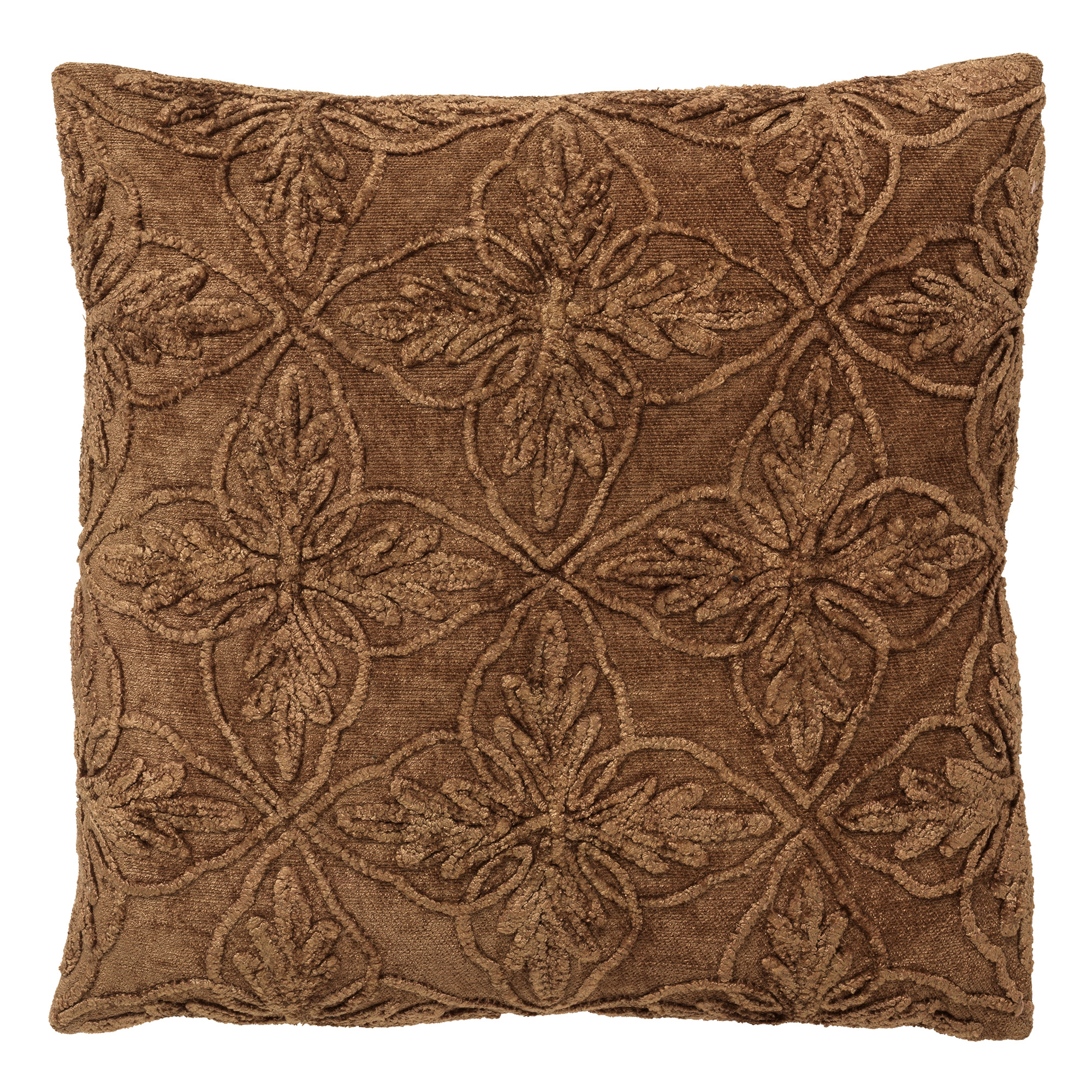 AMAR - Sierkussen 45x45 cm - 100% katoen - bloemen design - Tobacco Brown - bruin