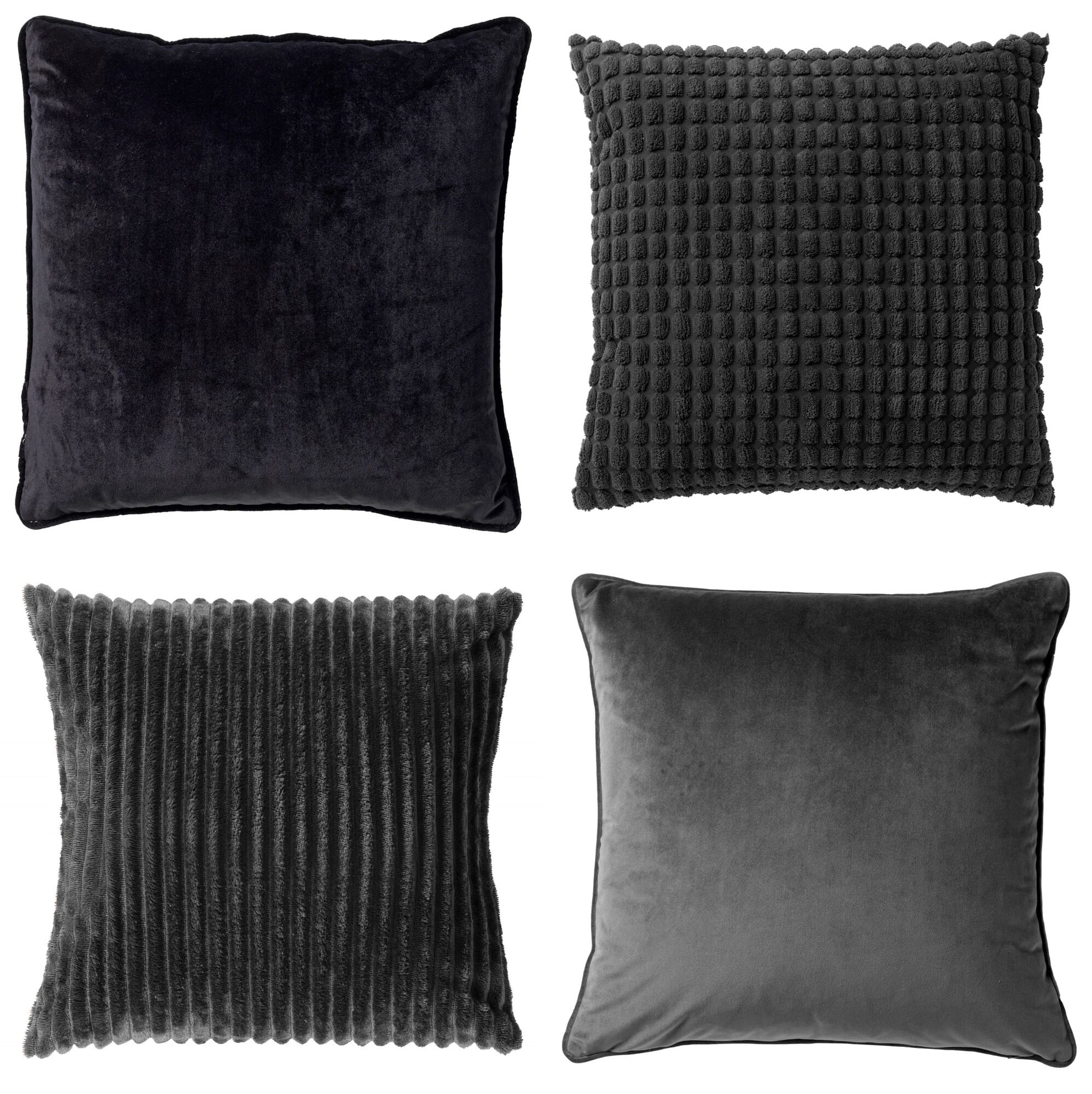KUSSENSET - 4-delig Mixed Textures - 45x45 cm - inclusief binnenkussens - zwart, antraciet KUSSENSET - 4-delig Mixed Textures - 45x45 cm - inclusief binnenkussens - zwart, antraciet