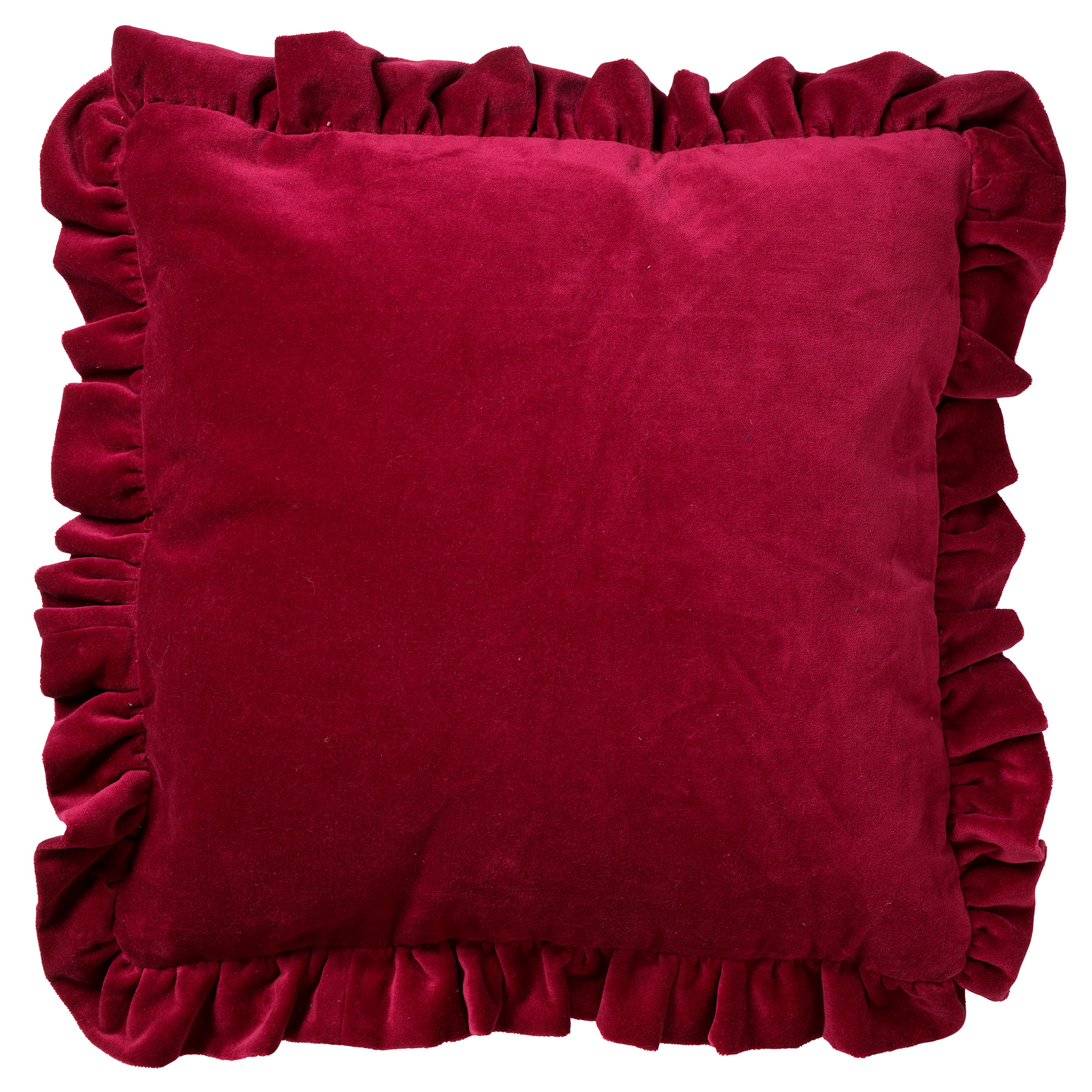 YARA - Kussenhoes 45x45 cm - 100% katoen - velvet - met ruches - Red Plum - donkerroze