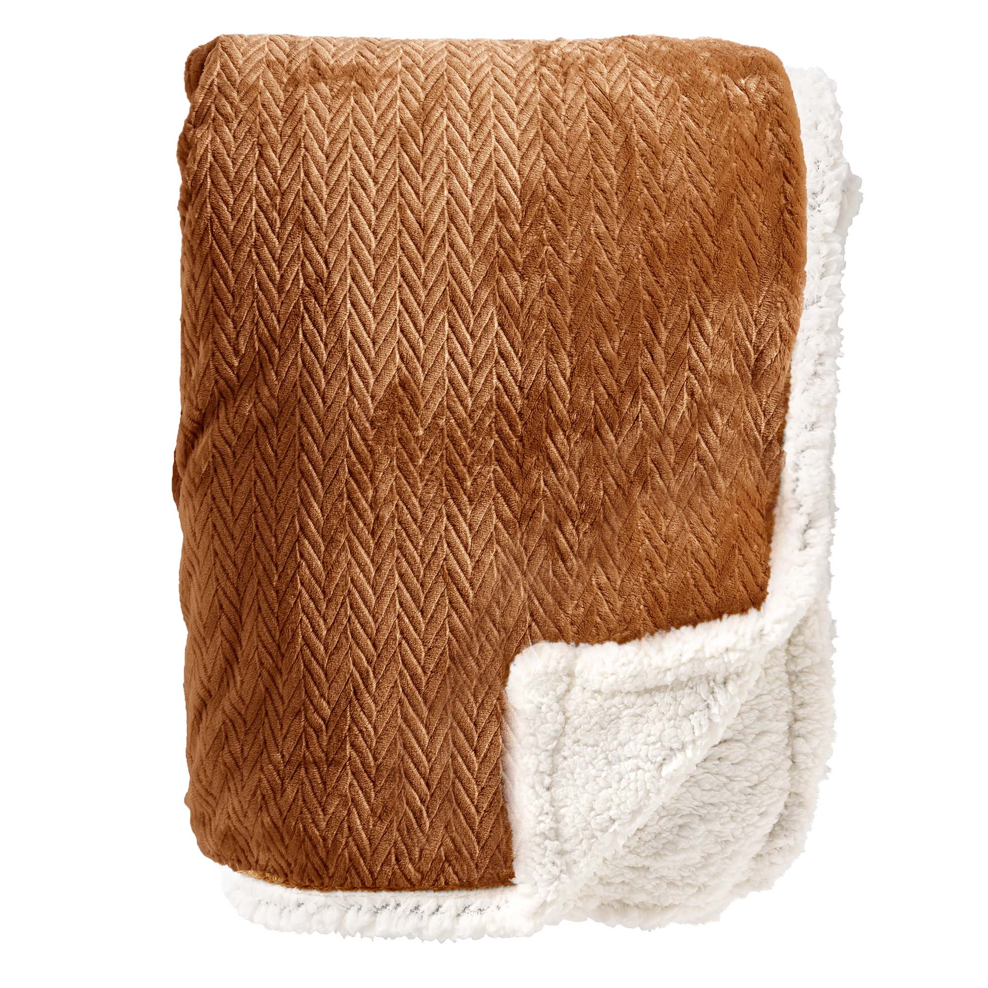 BOBBY - Plaid 150x200 cm - fleece deken met sherpa voering - Tobacco Brown - bruin