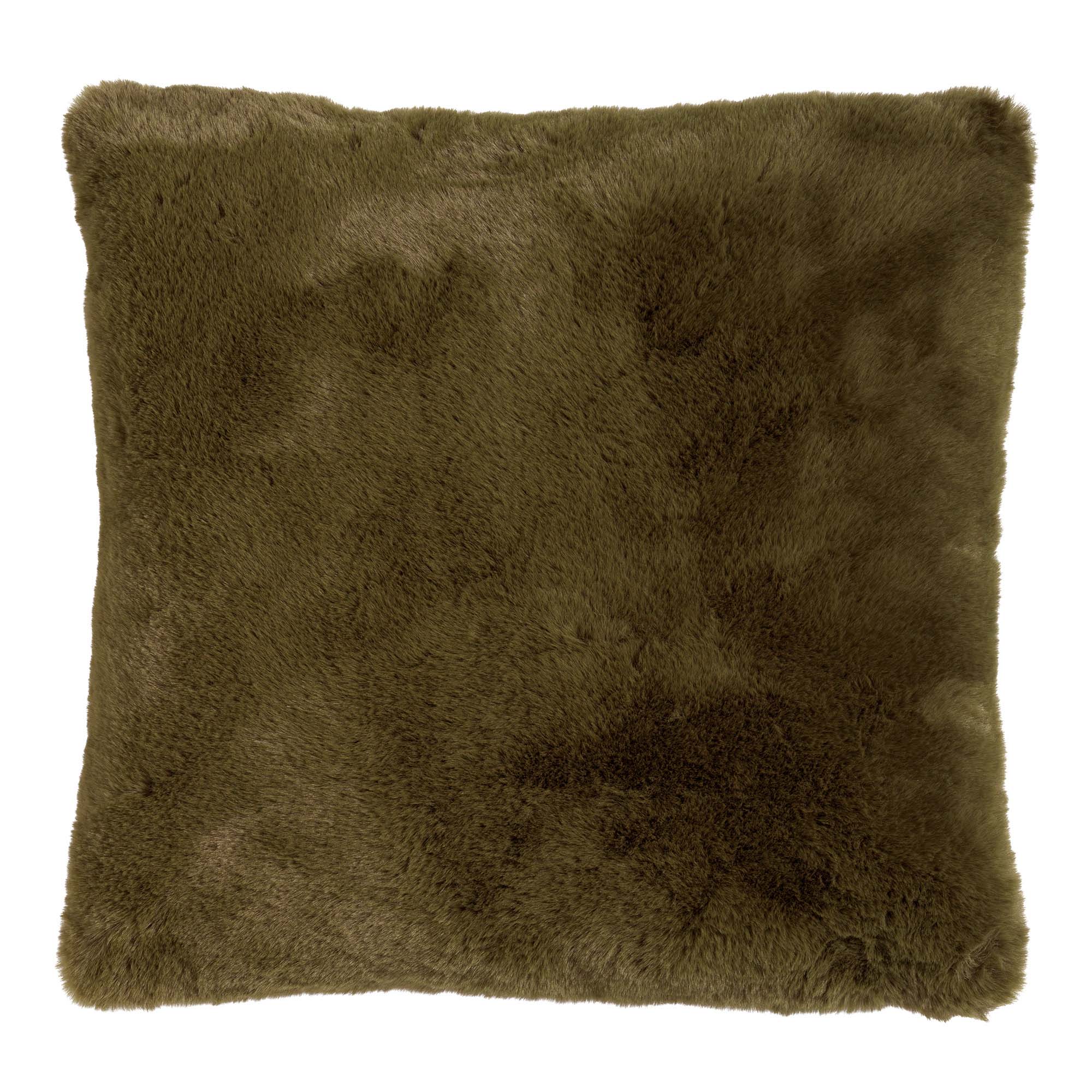 ZAYA - Sierkussen 60x60 cm - bontlook - effen kleur - Military Olive - groen
