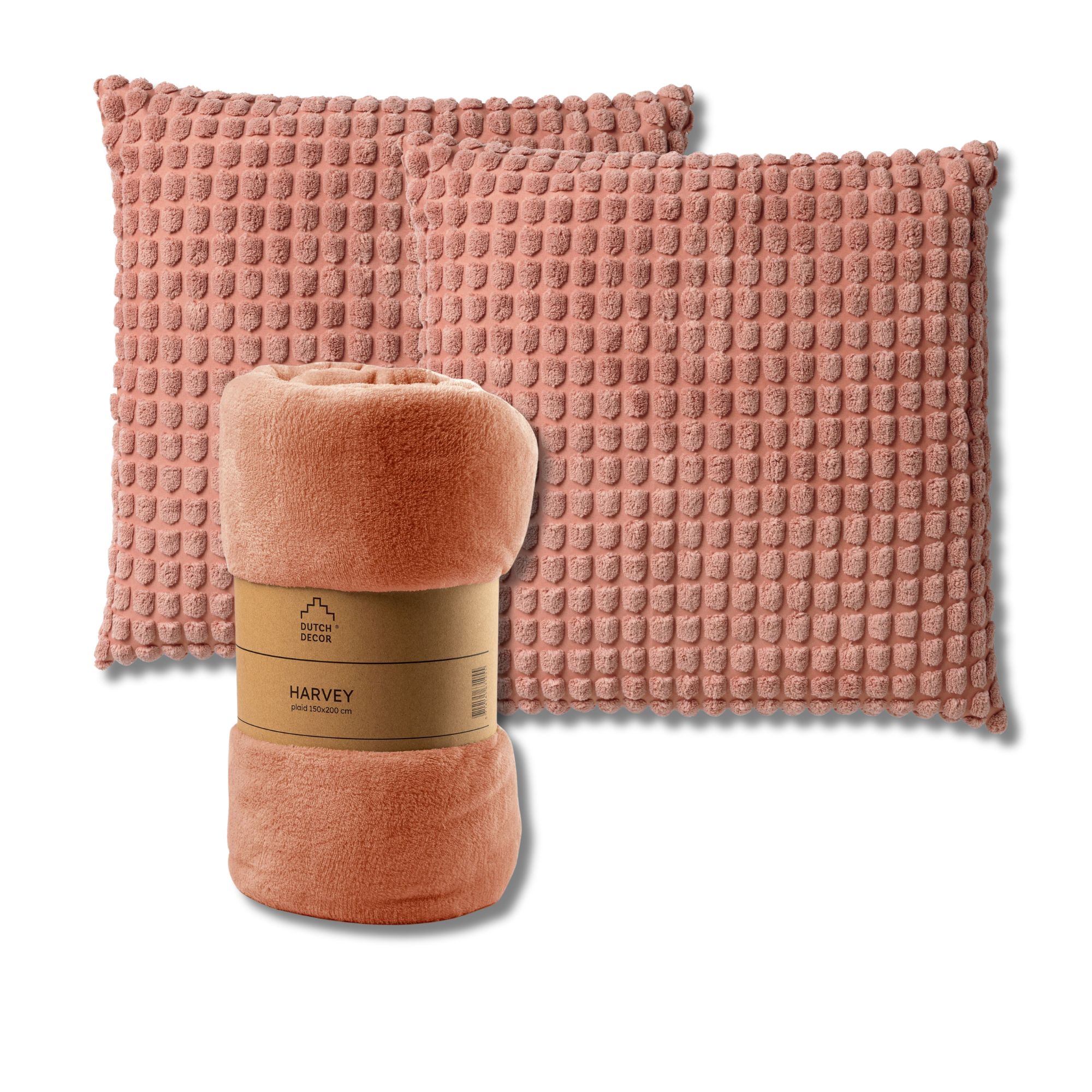 VOORDEELSET - 3-delig - Rome & Harvey - 2 sierkussens 45x45 cm - 1 plaid 150x200 cm - roze