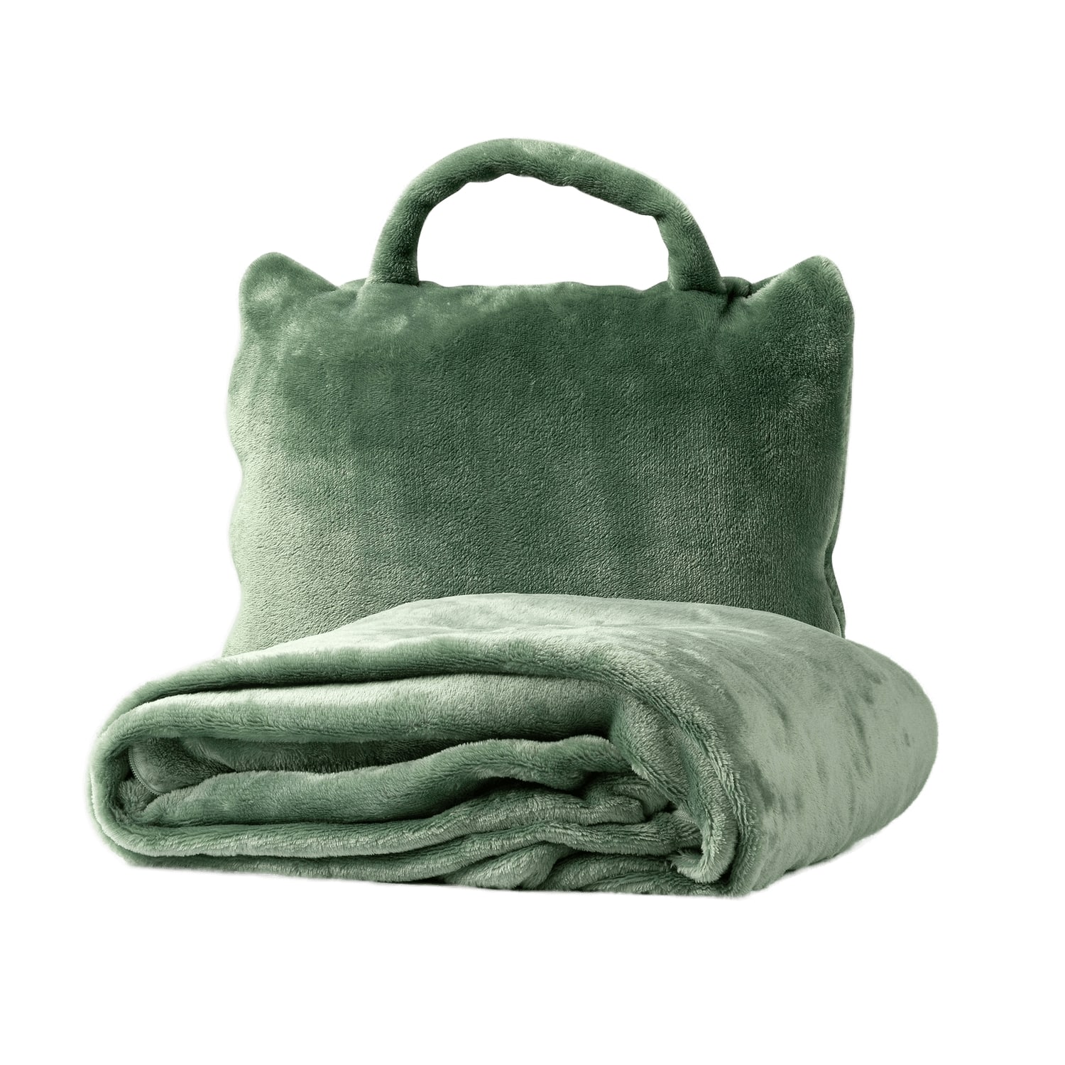 TESSA - Plaid to Go - Deken & Kussentje in één - 130x150 cm - Hedge Green - ideaal voor onderweg - opvouwbaar tot handig tasje
