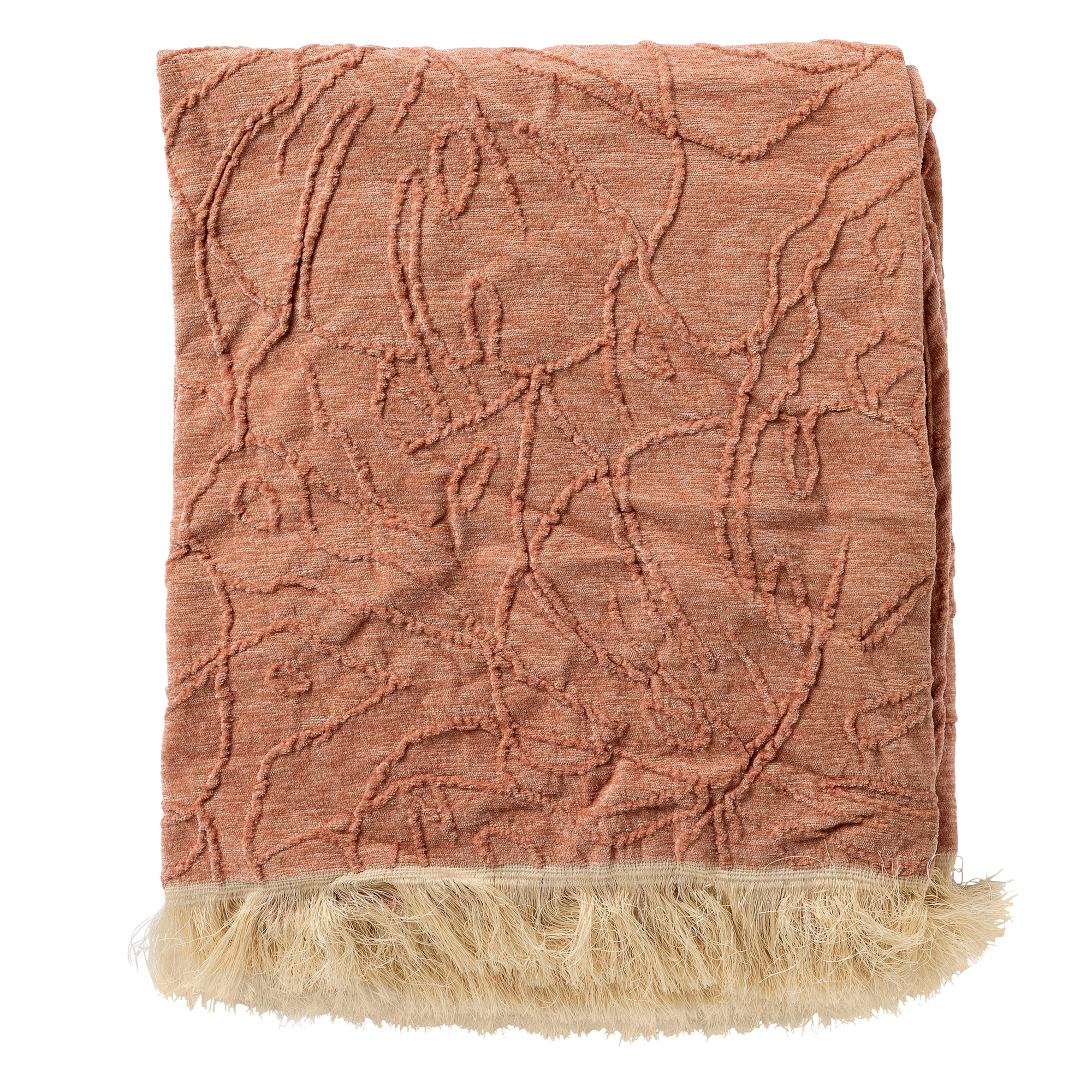 MAYBEL - Plaid 140x180 cm - met ingeweven patroon - effen kleur met franjes - Muted Clay - roze