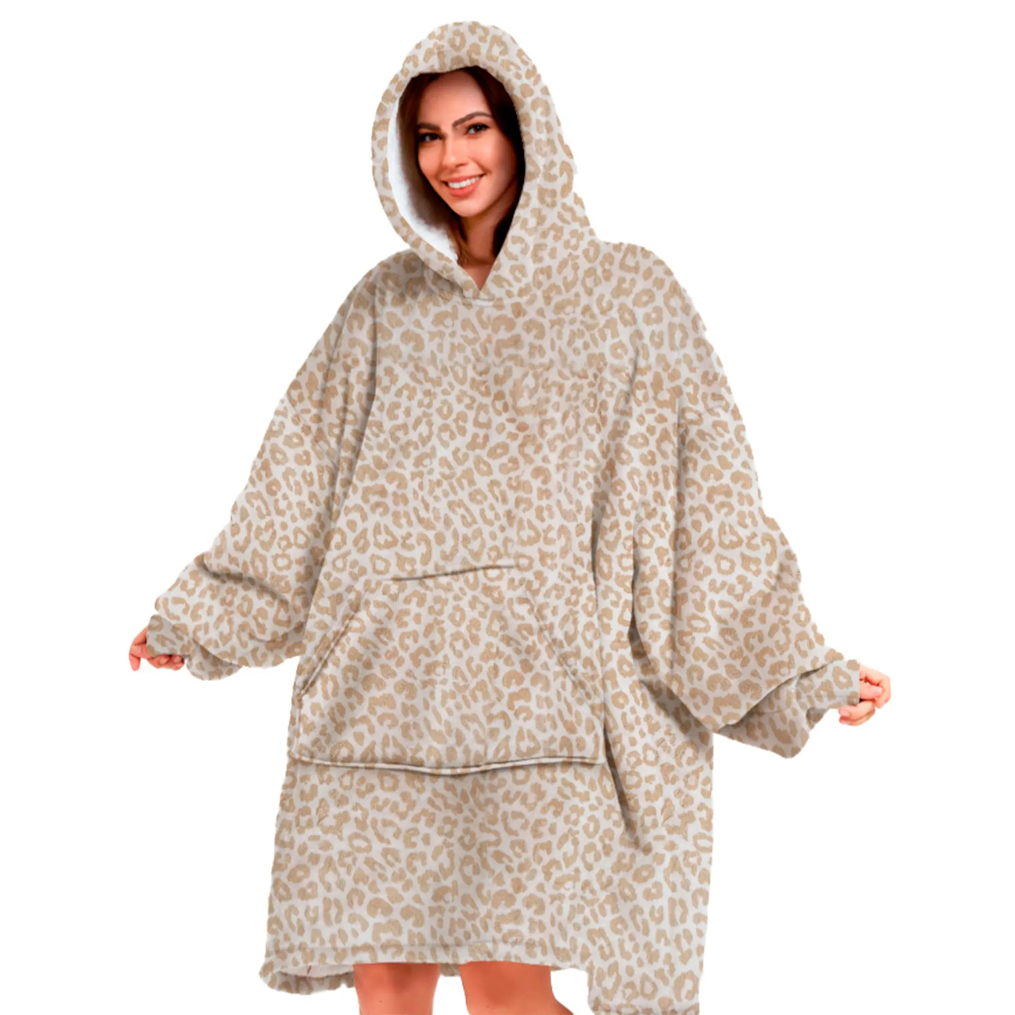 SHERONE - Oversized Hoodie - 70x110 cm - Hoodie & deken in één - heerlijke, grote fleece hoodie deken - Pumice Stone - beige 