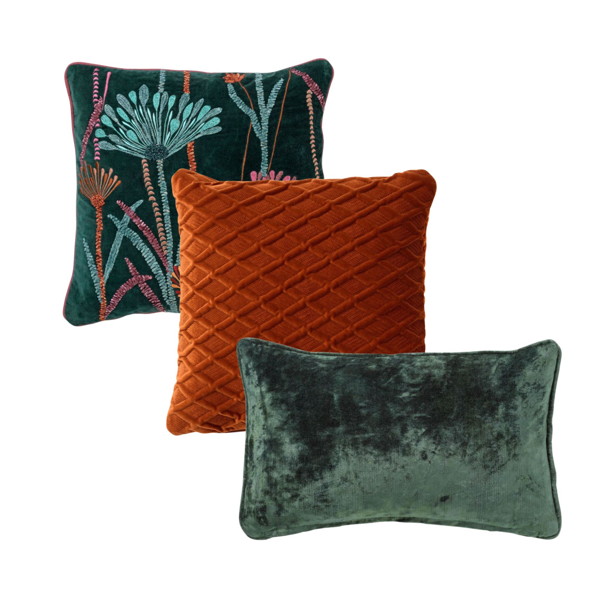 KUSSENSET | 3-delig | groen, oranje | Hoii | inclusief binnenkussens