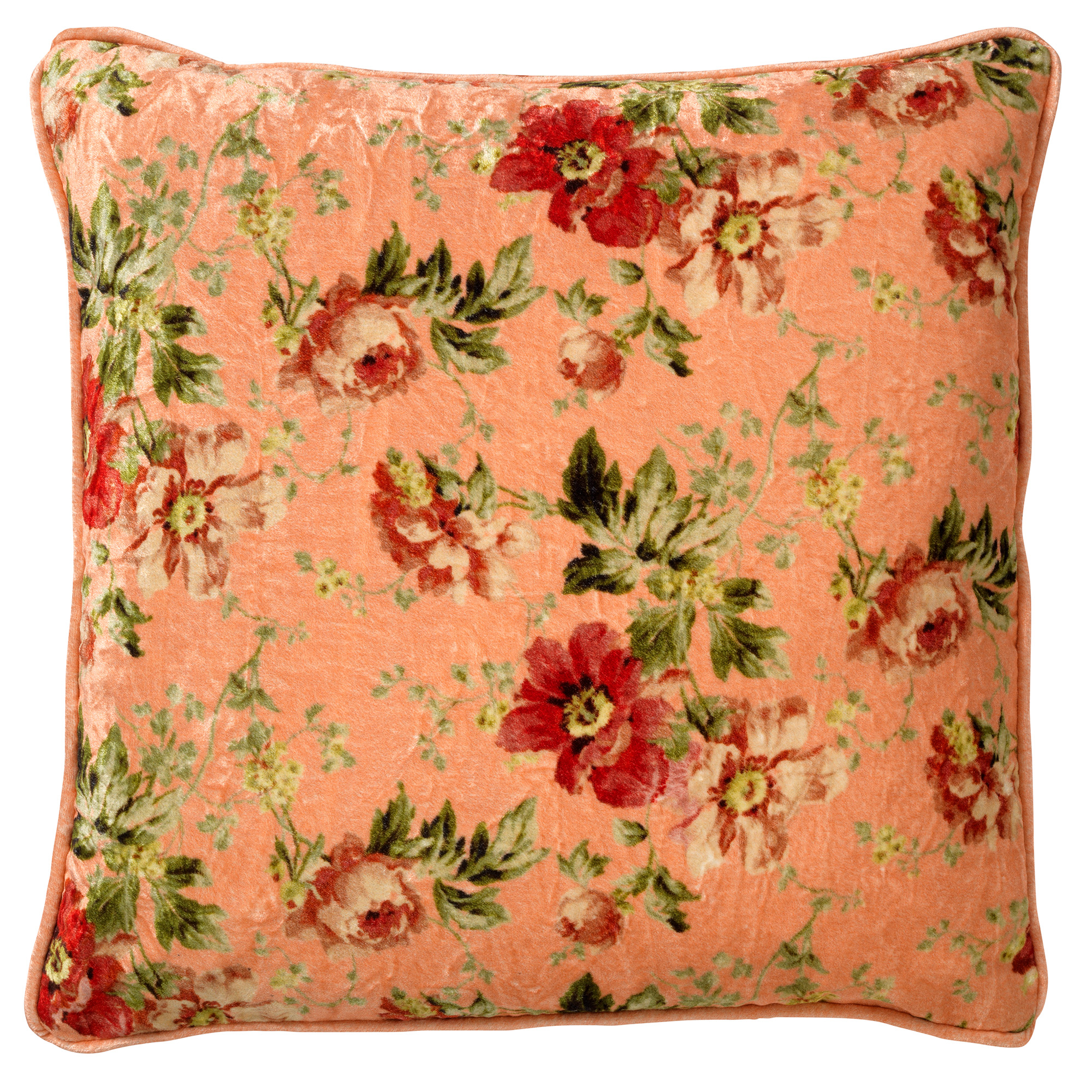 MEIS - Kussenhoes 45x45 cm - velvet bloemen - dusty pink - roze - rood - streepjes