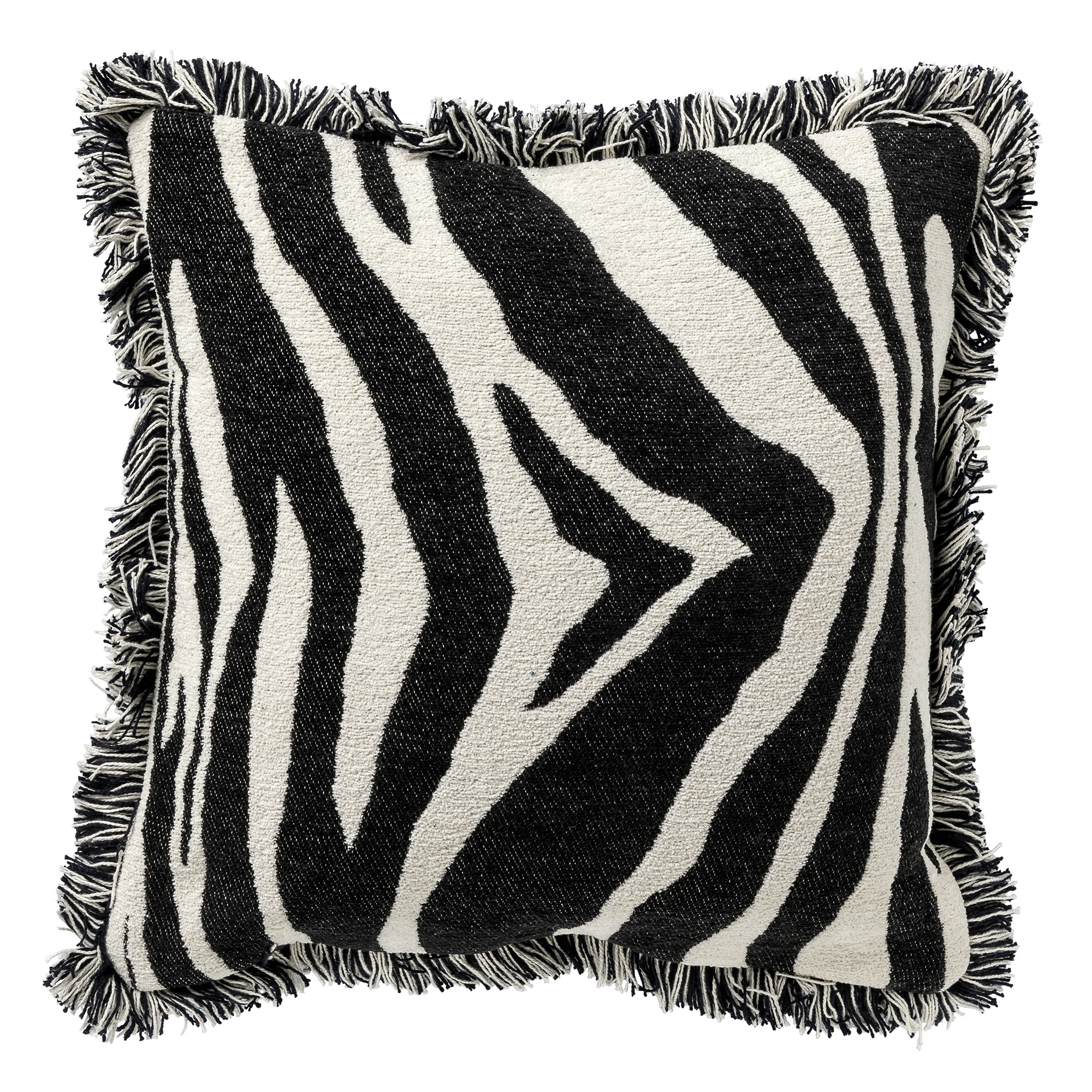 ZABY - Sierkussen 45x45 cm - zebra print - met franjes - Raven - zwart