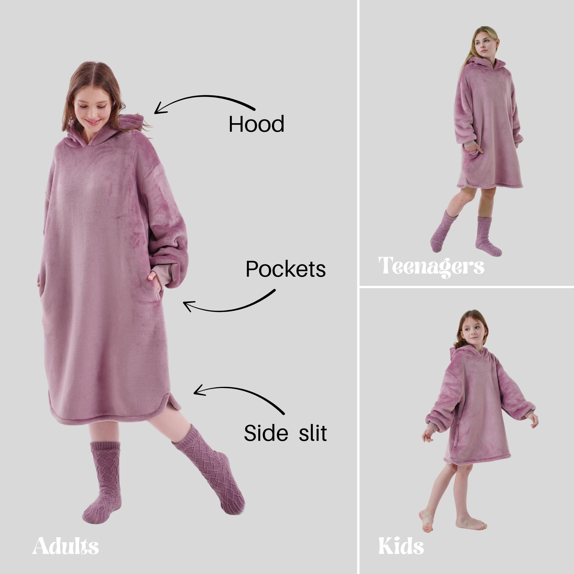 FEM - hoodie 50x70 cm - meisjes - hoodie deken - Dusky Orchid - paars