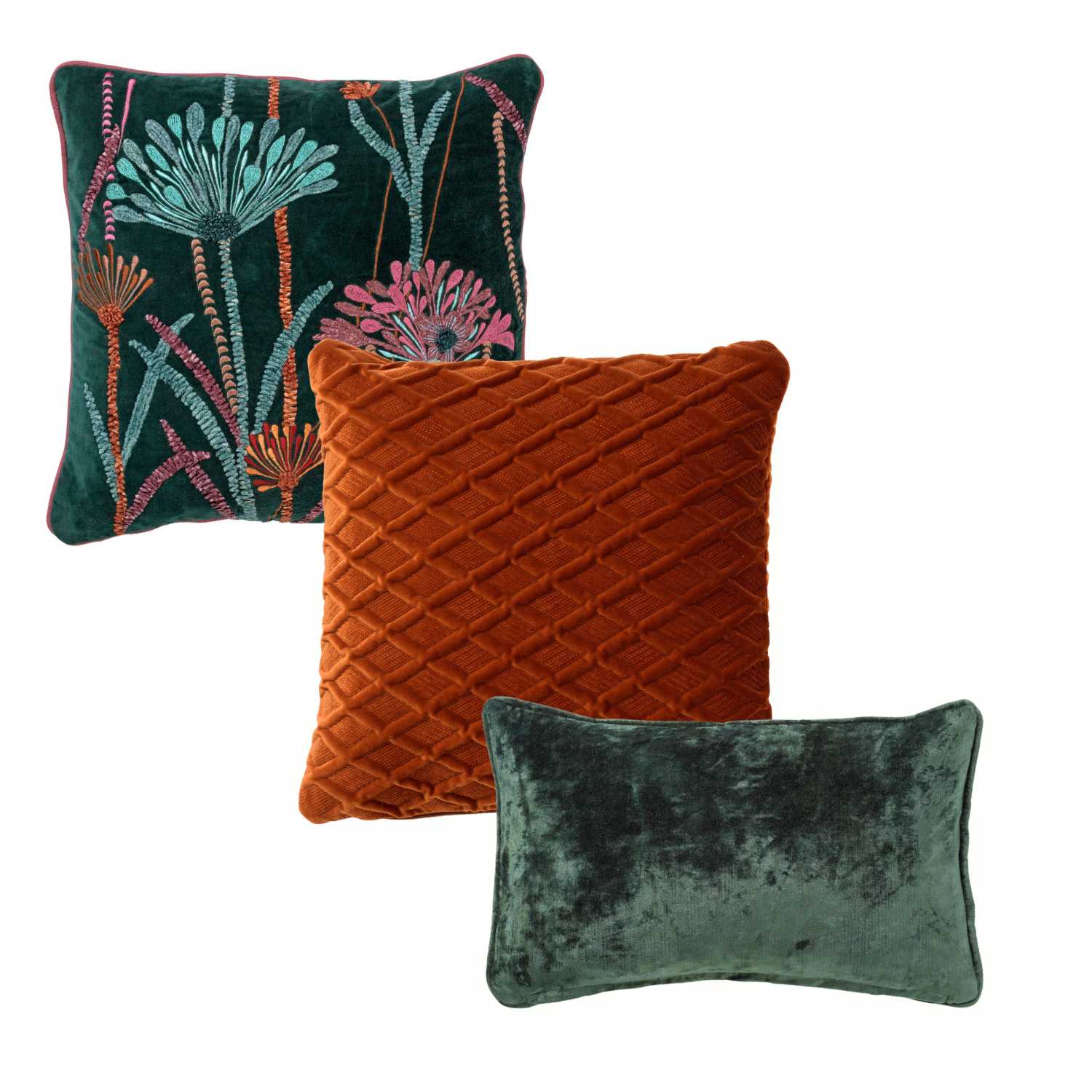 VOORDEELSET FLOWER GREEN - Set van 3 sierkussens - Mountain View - groen - Hoii