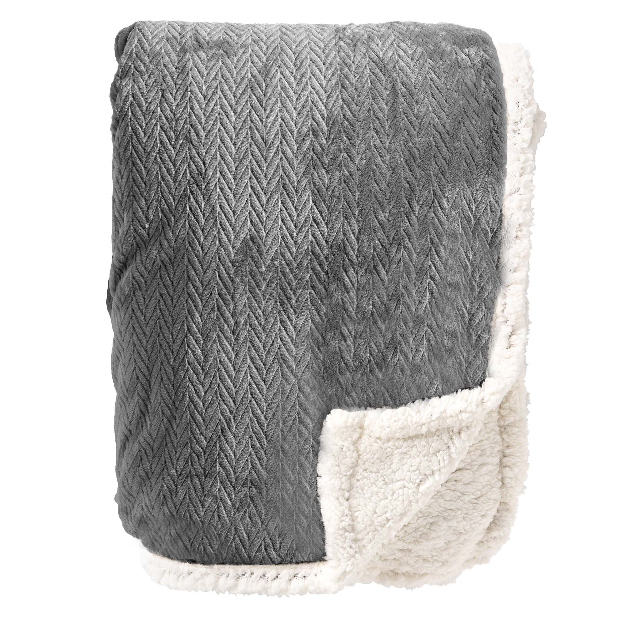 BOBBY - Plaid 150x200 cm - fleece deken met teddy - Charcoal Gray - grijs  