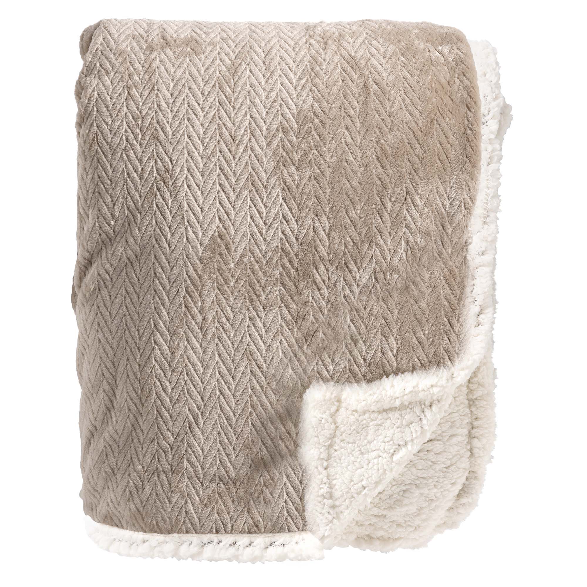 BOBBY - Plaid 150x200 cm - fleece deken met teddy - Pumice Stone - beige 