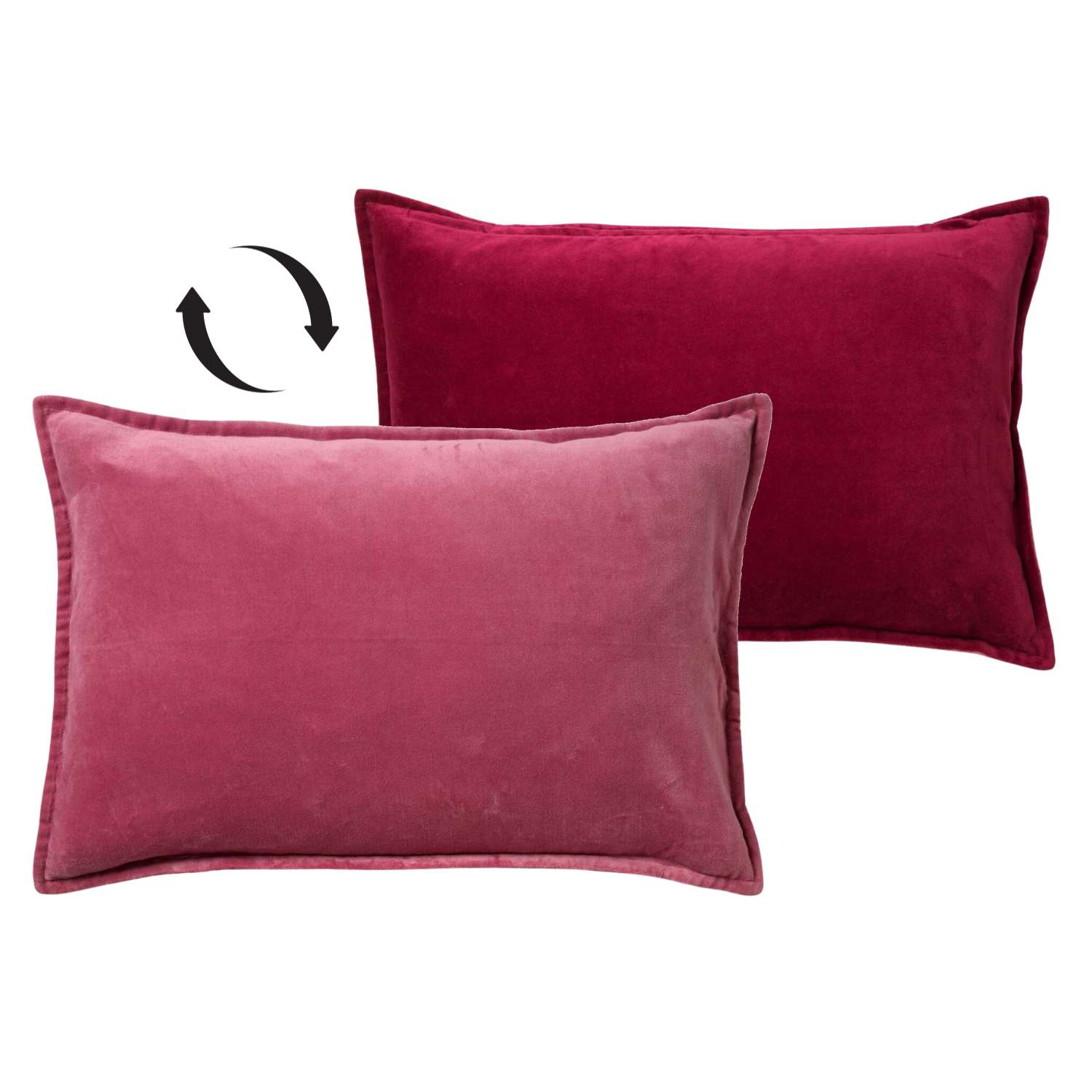 FAY - Sierkussen 40x60 cm - velvet met 2 kleuren - Red Plum + Heather Rose - roze