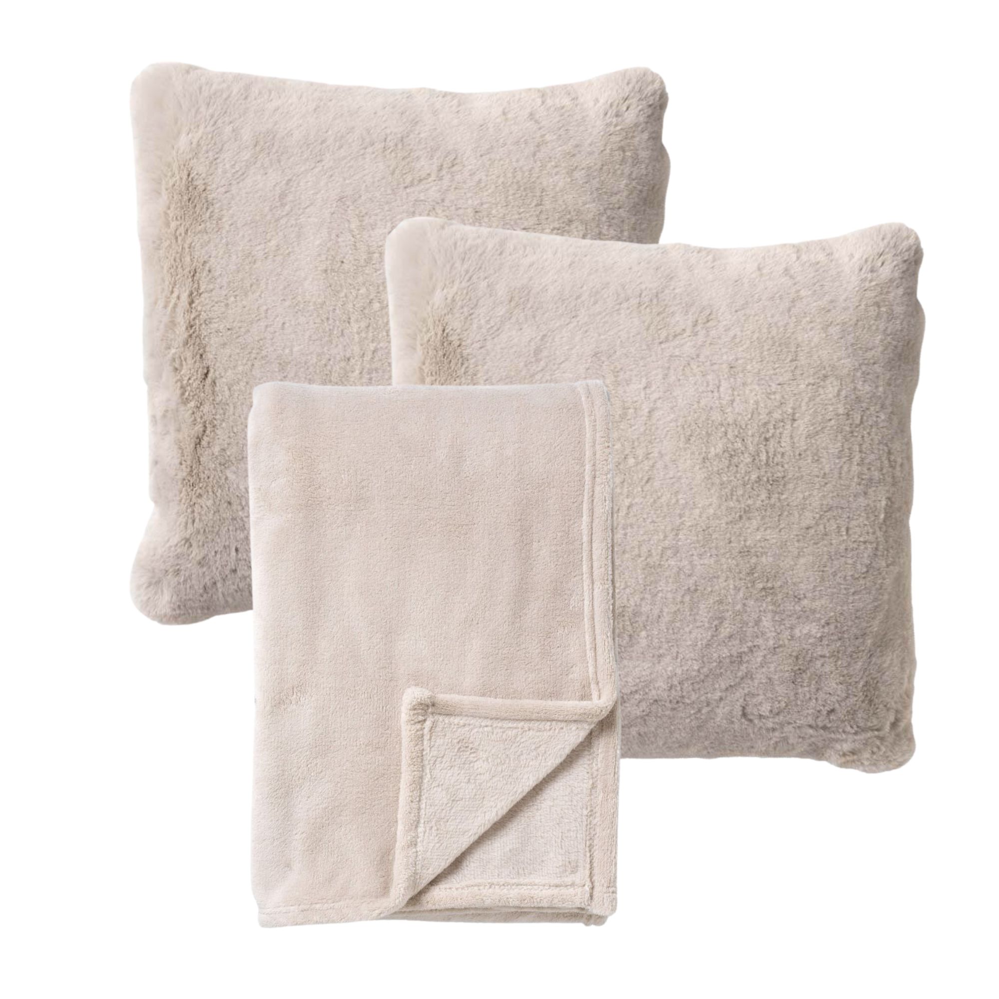 VOORDEELSET - 3-delig - Cosy Corner - 2 sierkussens 45x45 cm - 1 plaid 150x200 cm - beige
