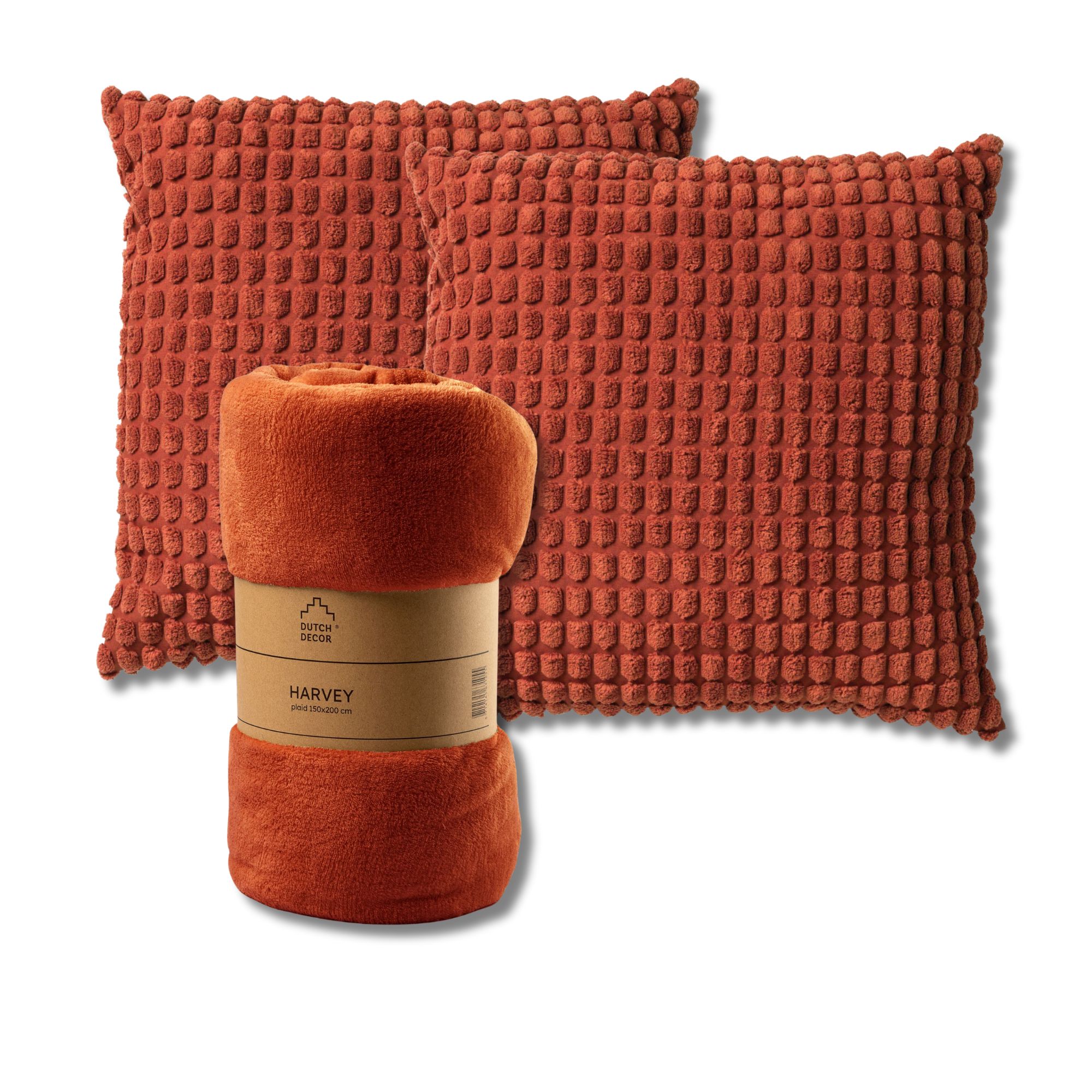 VOORDEELSET - 3-delig - Rome & Harvey - 2 sierkussens 45x45 cm - 1 plaid 150x200 cm - oranje
