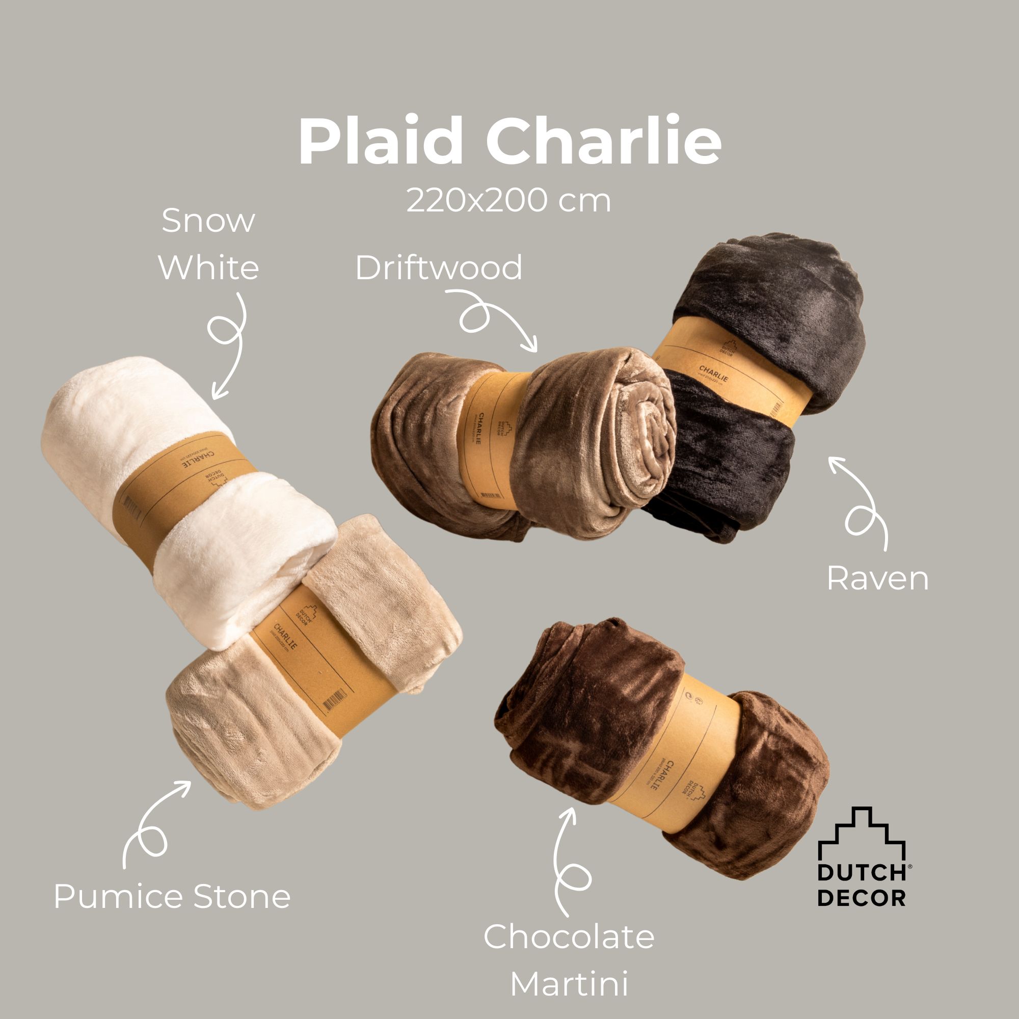 CHARLIE - plaid 200x220 cm - extra grote fleece deken - effen kleur - Driftwood - taupe
