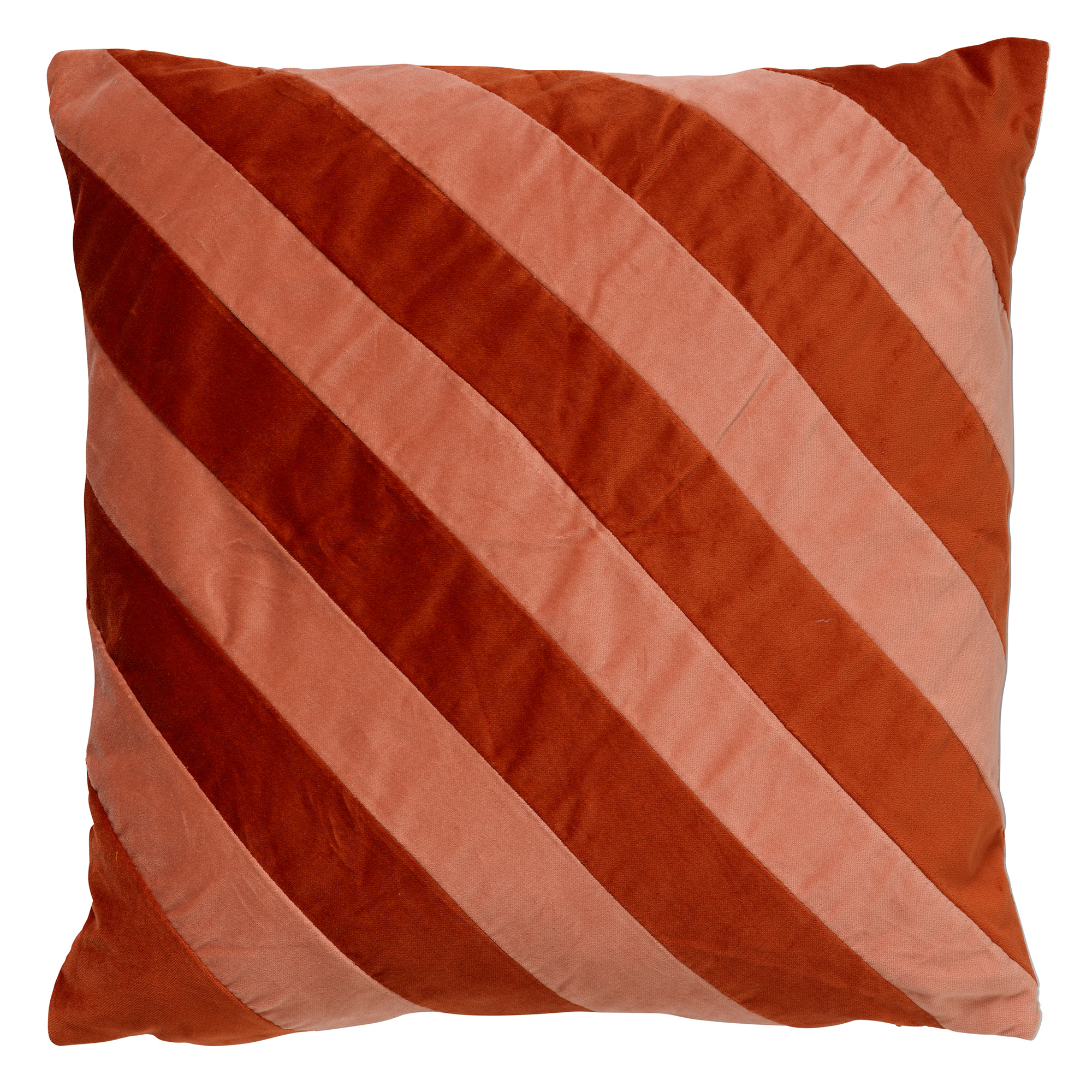 PEBBE - Sierkussen velvet 45x45 cm -  potters clay - oranje - roze - strepen - color blocking