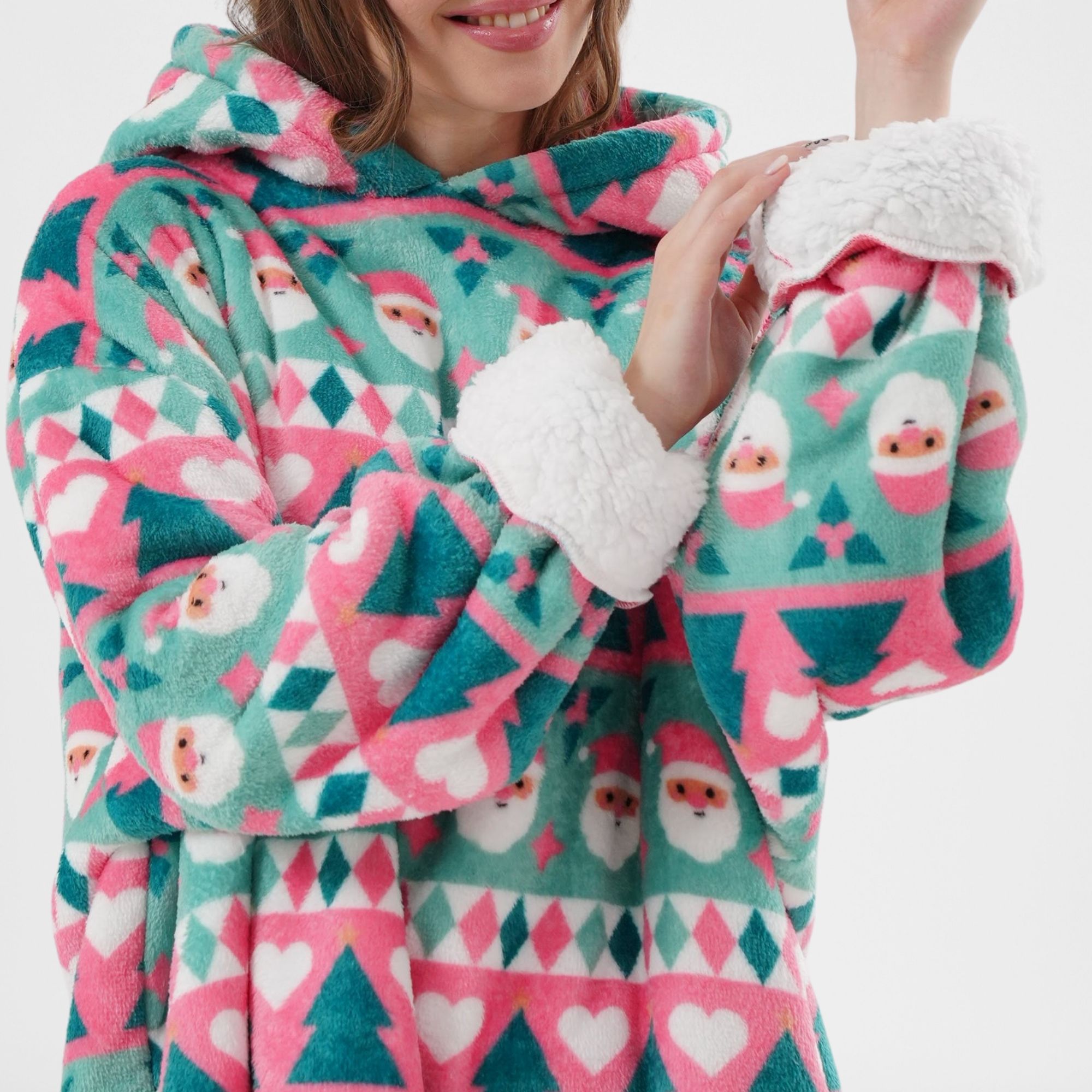 JOLLY SANTA  - hoodie 70x110 cm - volwassenen - hoodie deken kerst - Geranium Pink - roze