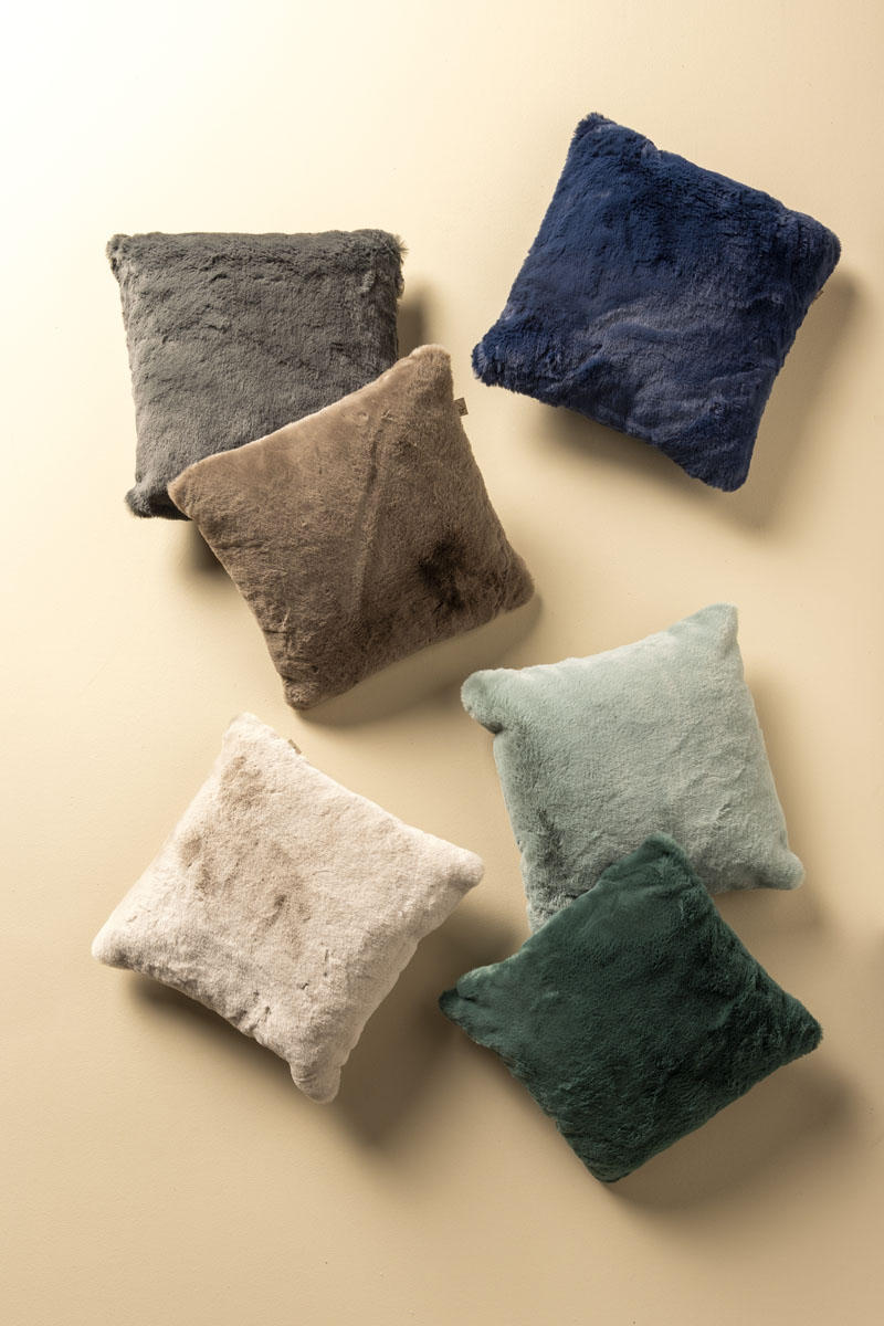 ZAYA - Sierkussen 45x45 cm - bontlook - effen kleur - Insignia Blue - donkerblauw