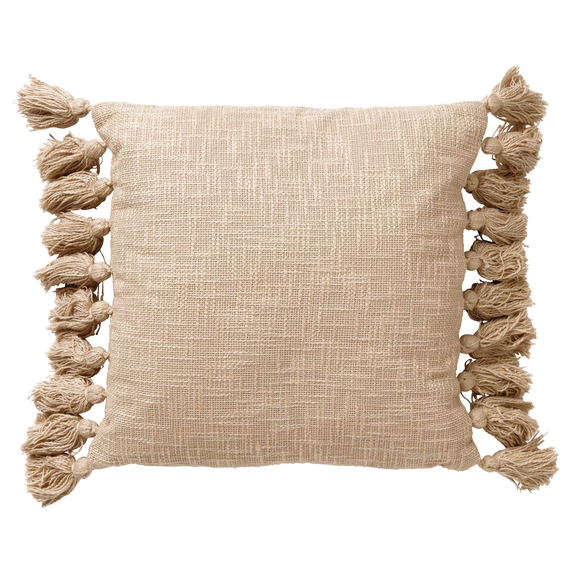 RUBY - Sierkussen katoen 45x45 cm Pumice Stone - beige - kussentje met flosjes