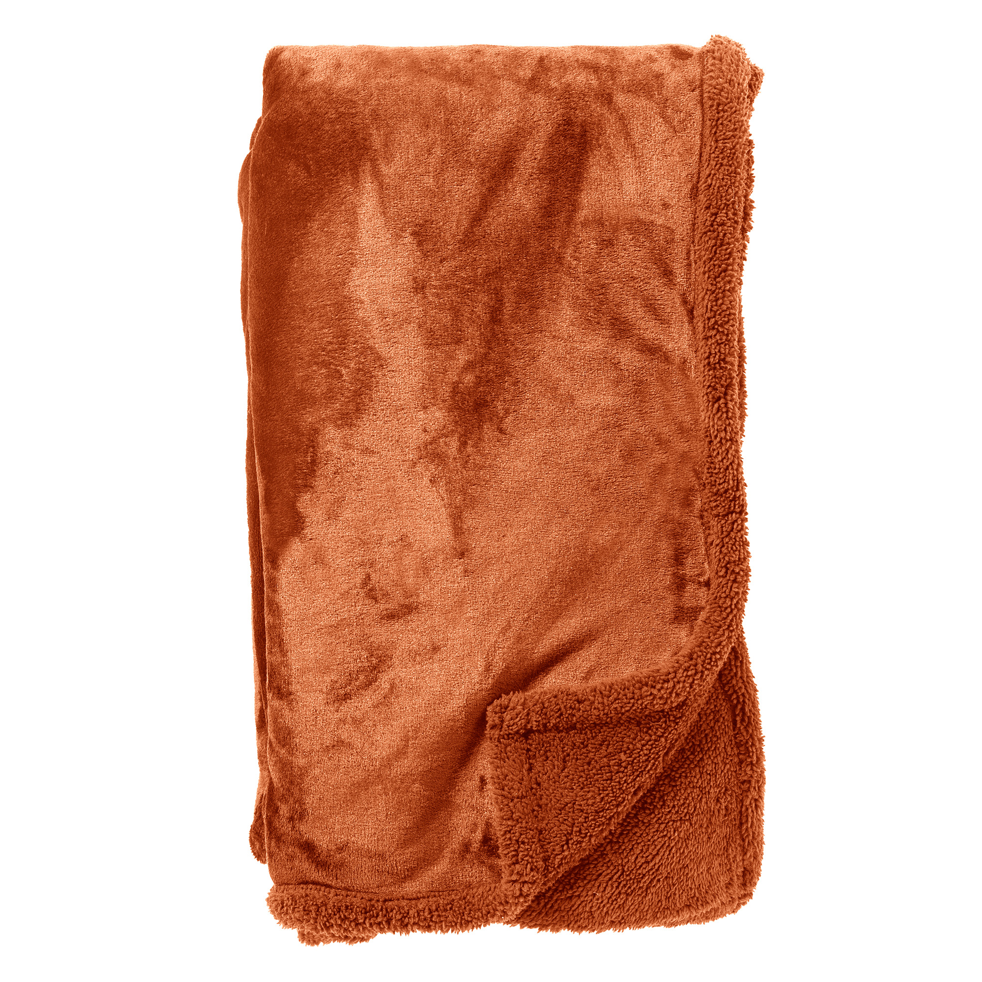 STANLEY - Plaid 150x200 cm - fleece deken met teddy en fleece - Potters Clay - oranje terra