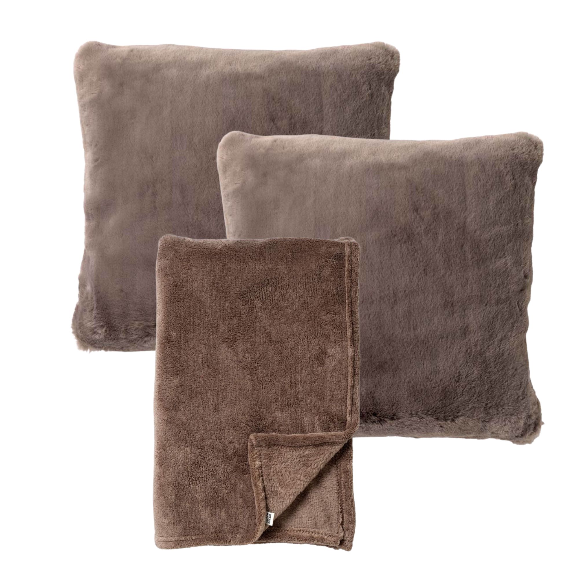 VOORDEELSET - 3-delig - Cosy Corner - 2 sierkussens 45x45 cm - 1 plaid 150x200 cm - taupe