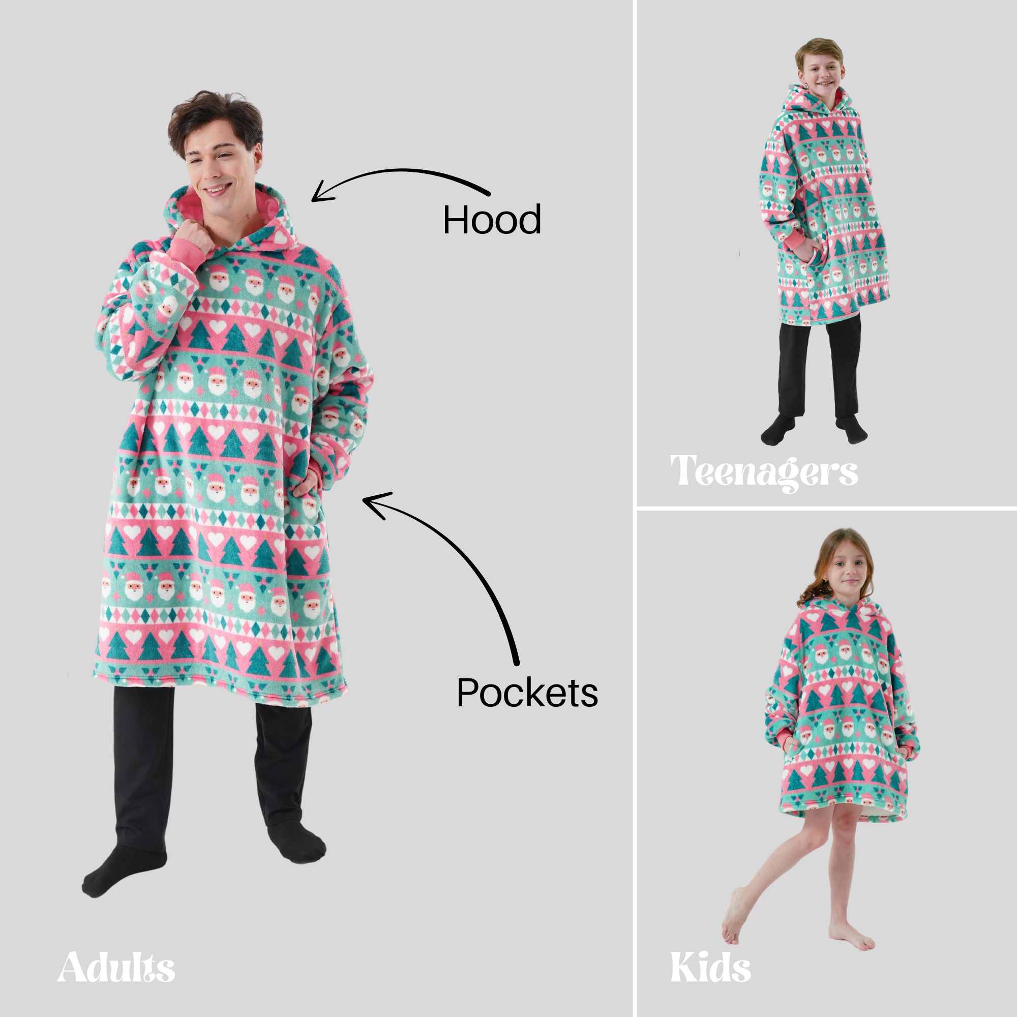 JOLLY SANTA  - hoodie 70x110 cm - volwassenen - hoodie deken kerst - Geranium Pink - roze JOLLY SANTA  - hoodie 70x110 cm - volwassenen - hoodie deken kerst - Geranium Pink - roze