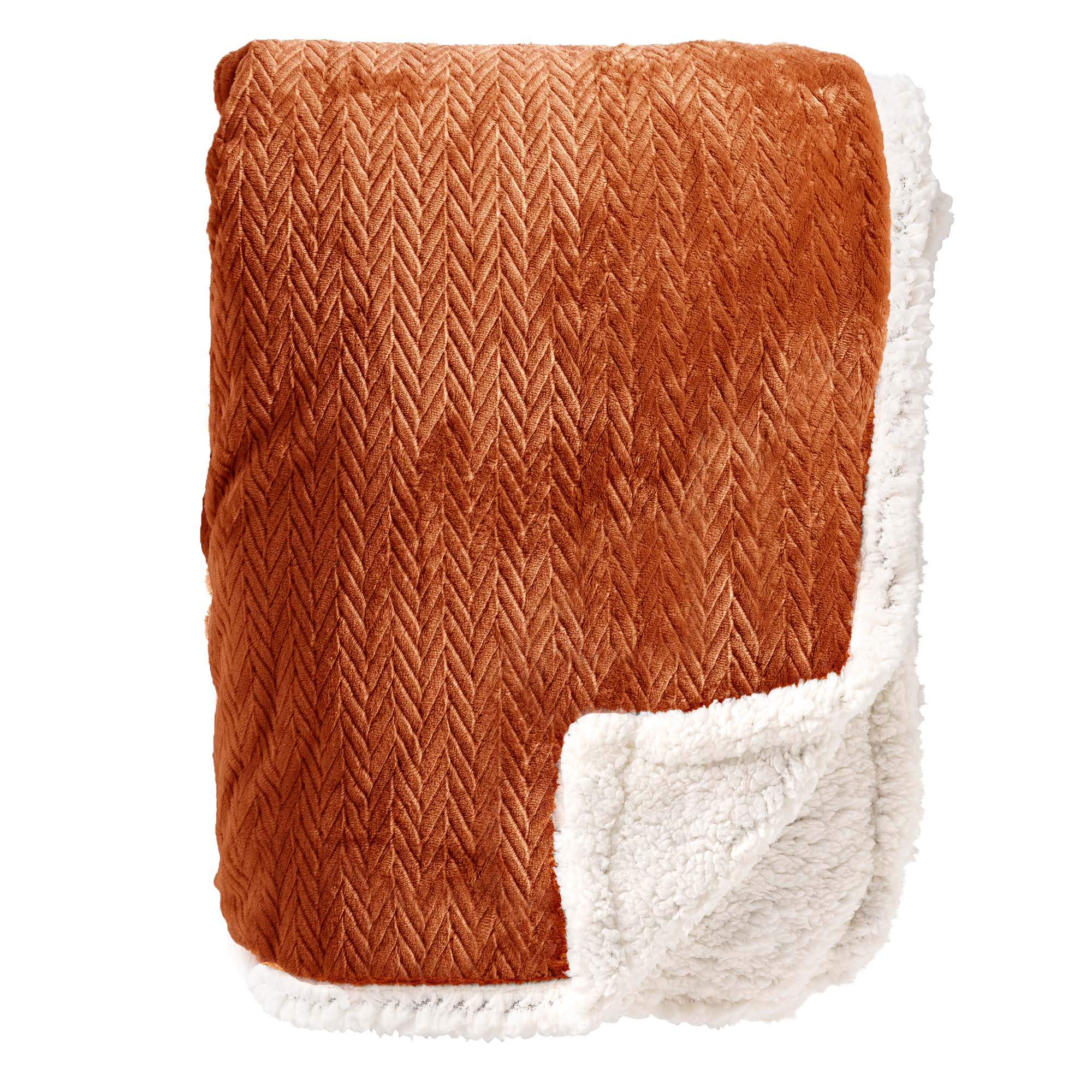 BOBBY - Plaid 150x200 cm - fleece deken met sherpa voering - Potters Clay - oranje terra