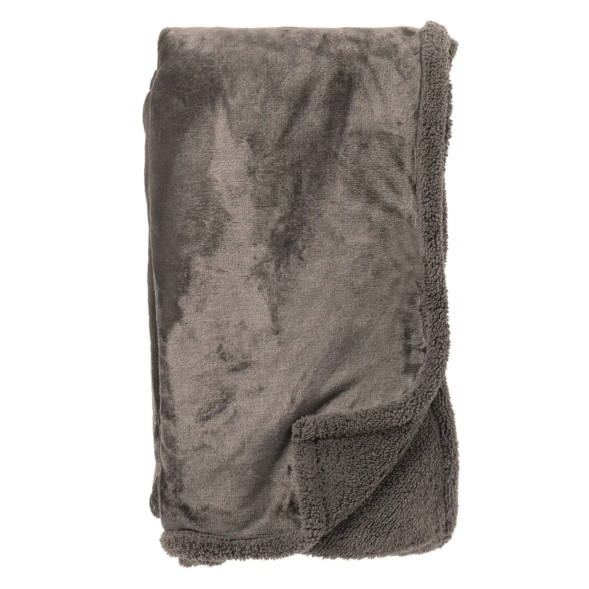 STANLEY - Plaid 150x200 cm - fleece deken met teddy en fleece - Driftwood - taupe