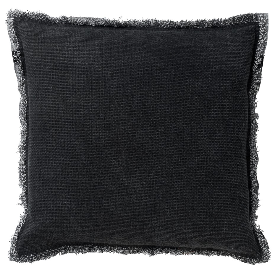 BURTO - Sierkussen 60x60 cm - gewassen katoen - Raven - zwart