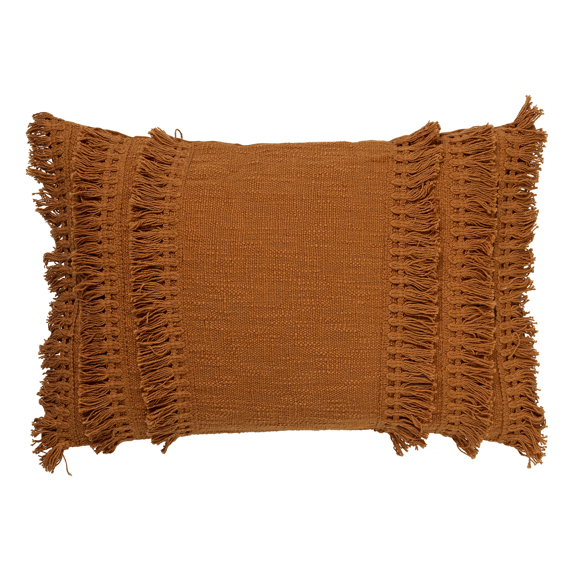 FARA - Sierkussen 40x60 cm - 100% katoen - met franjes - Tobacco Brown - bruin