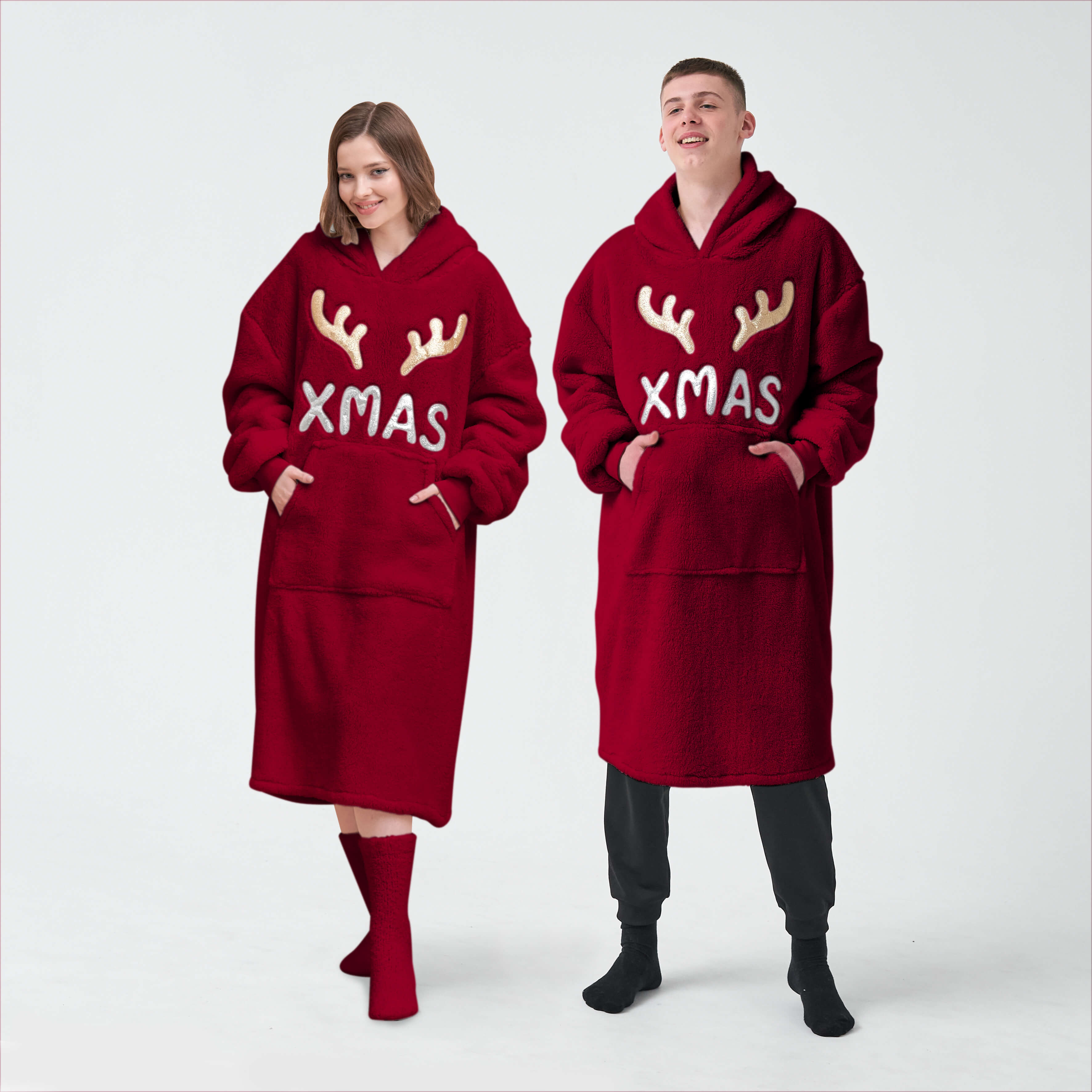 X-MAS - Oversized Hoodie - 70x110 cm - Hoodie & deken in één - extra grote trui met capuchon - Biking Red - rood