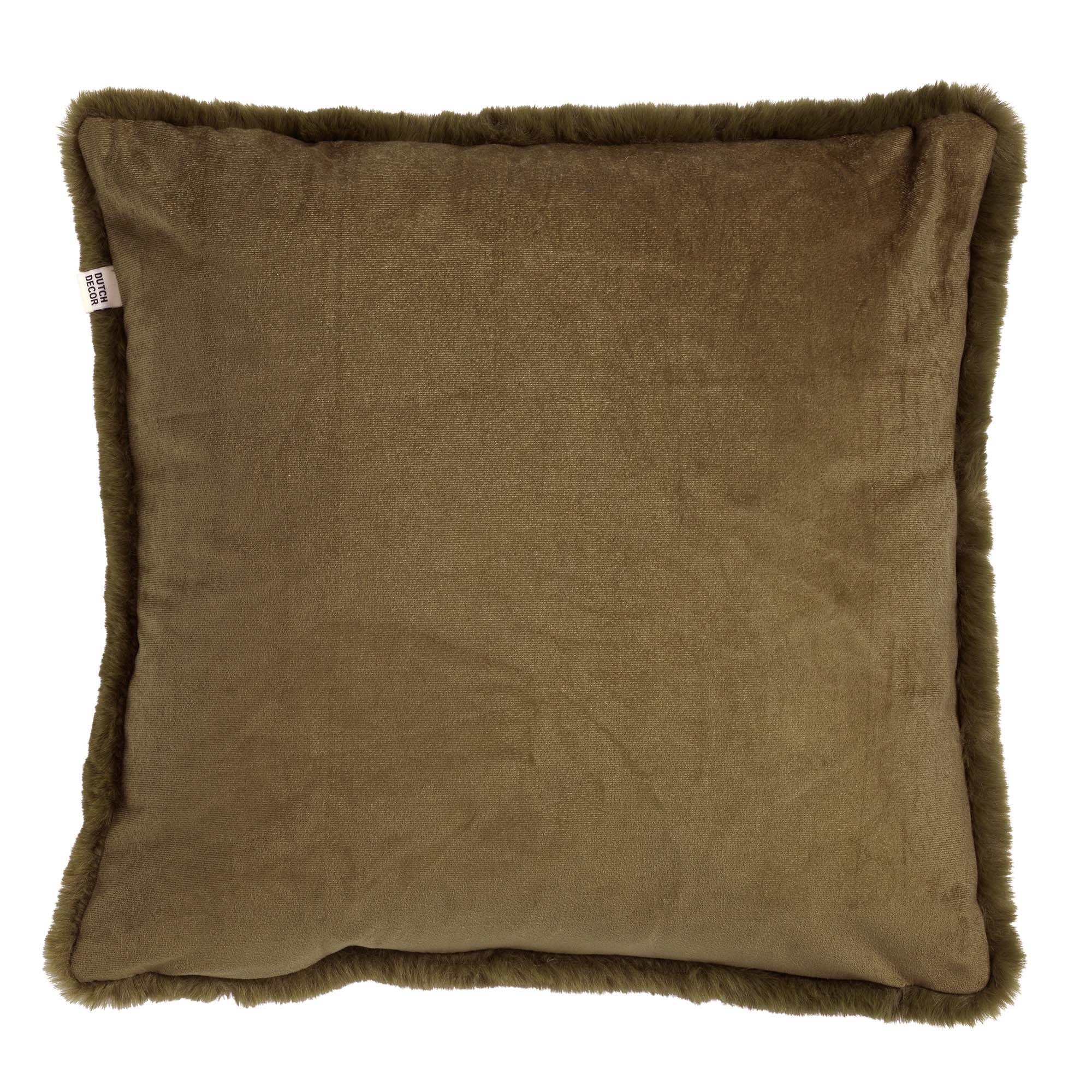 ZAYA - Sierkussen 60x60 cm - bontlook - effen kleur - Military Olive - groen