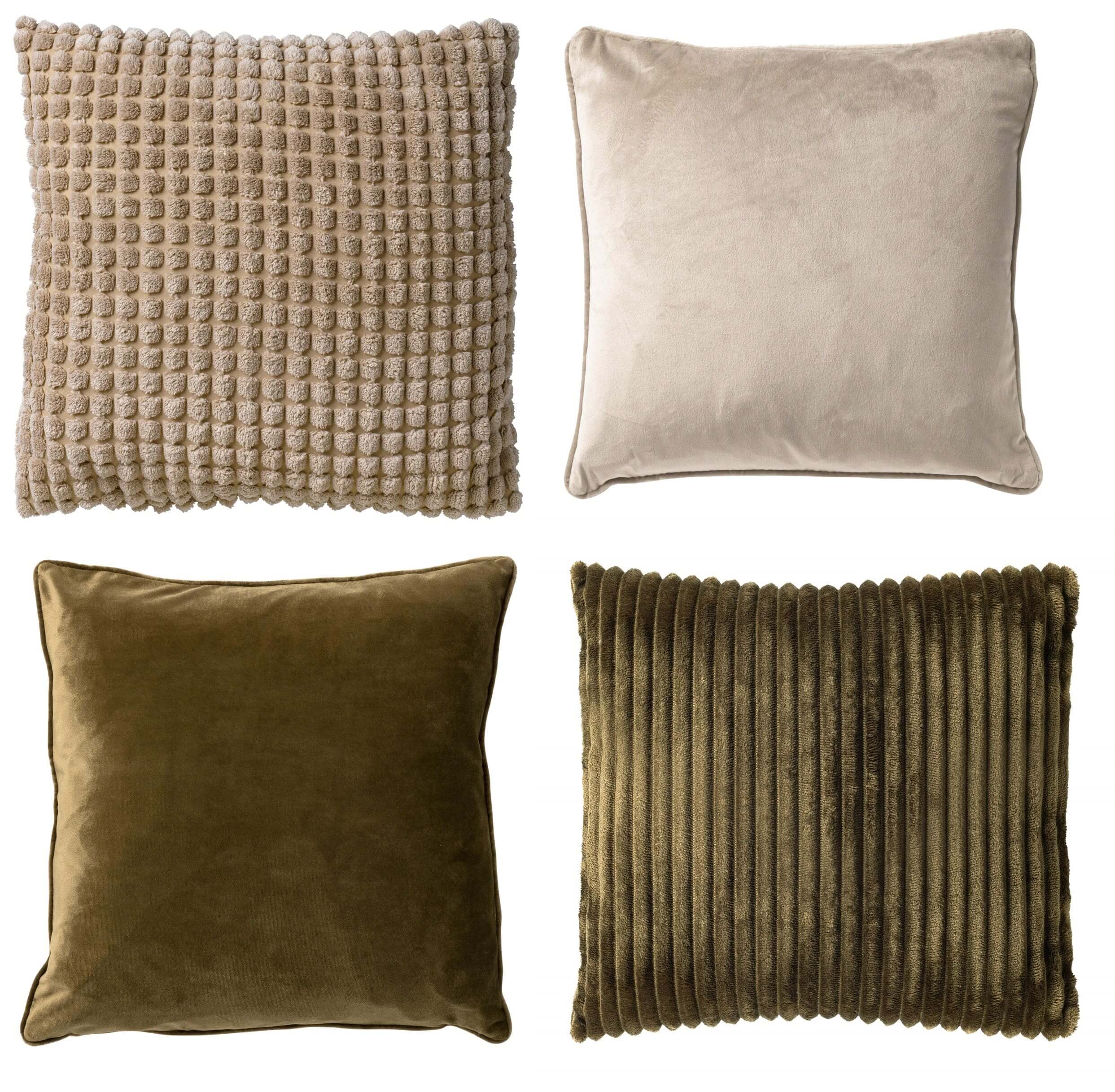 KUSSENSET - 4-delig Mixed Textures - 45x45 cm - inclusief binnenkussens - groen, beige