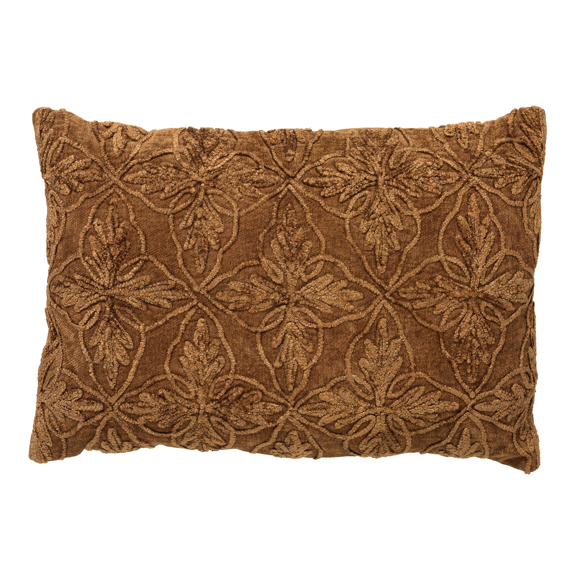 AMAR - Sierkussen 40x60 cm - 100% katoen - bloemen design - Tobacco Brown - bruin