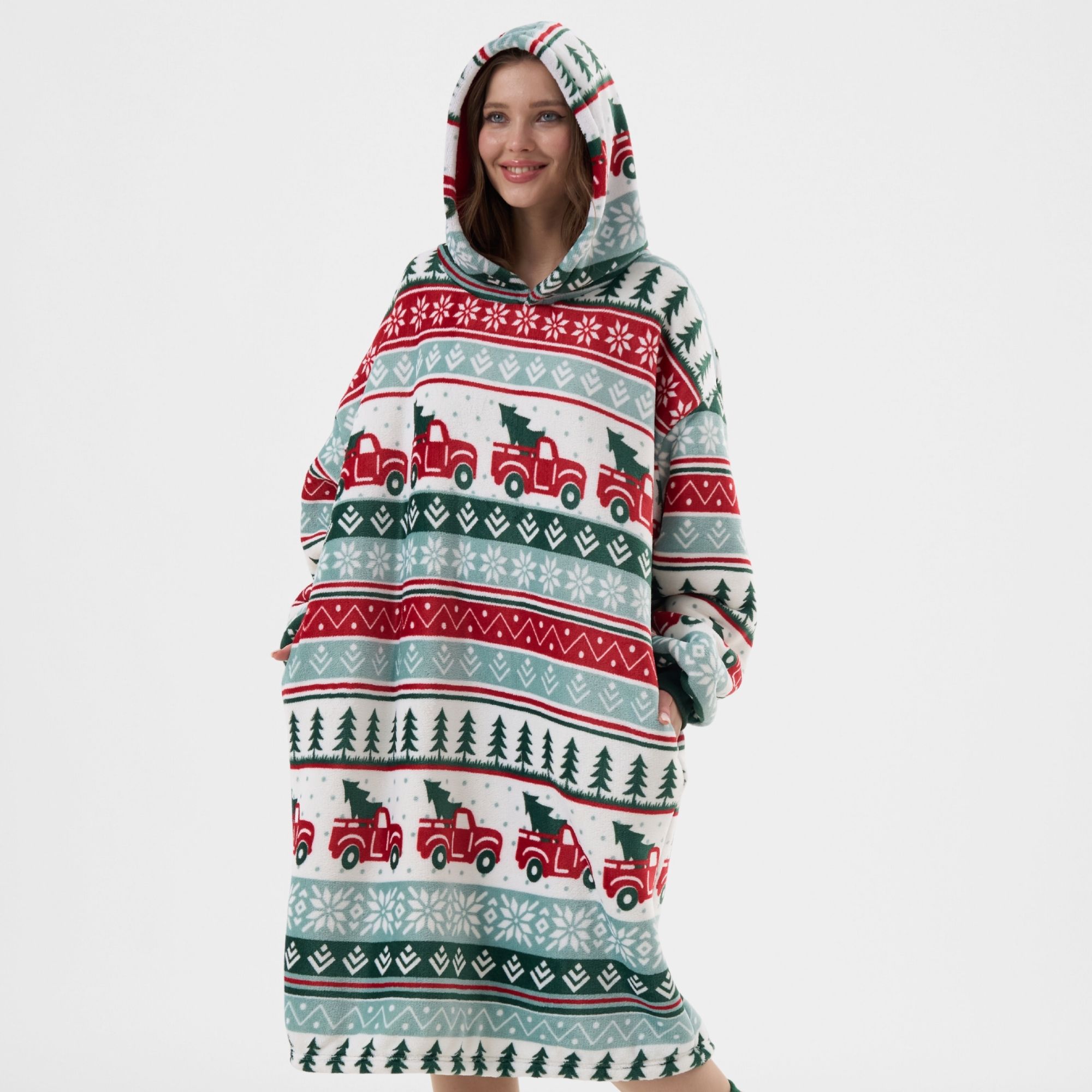 DRIVING HOME   hoodie 70x110 cm - volwassenen - hoodie deken - kerst - multicolour